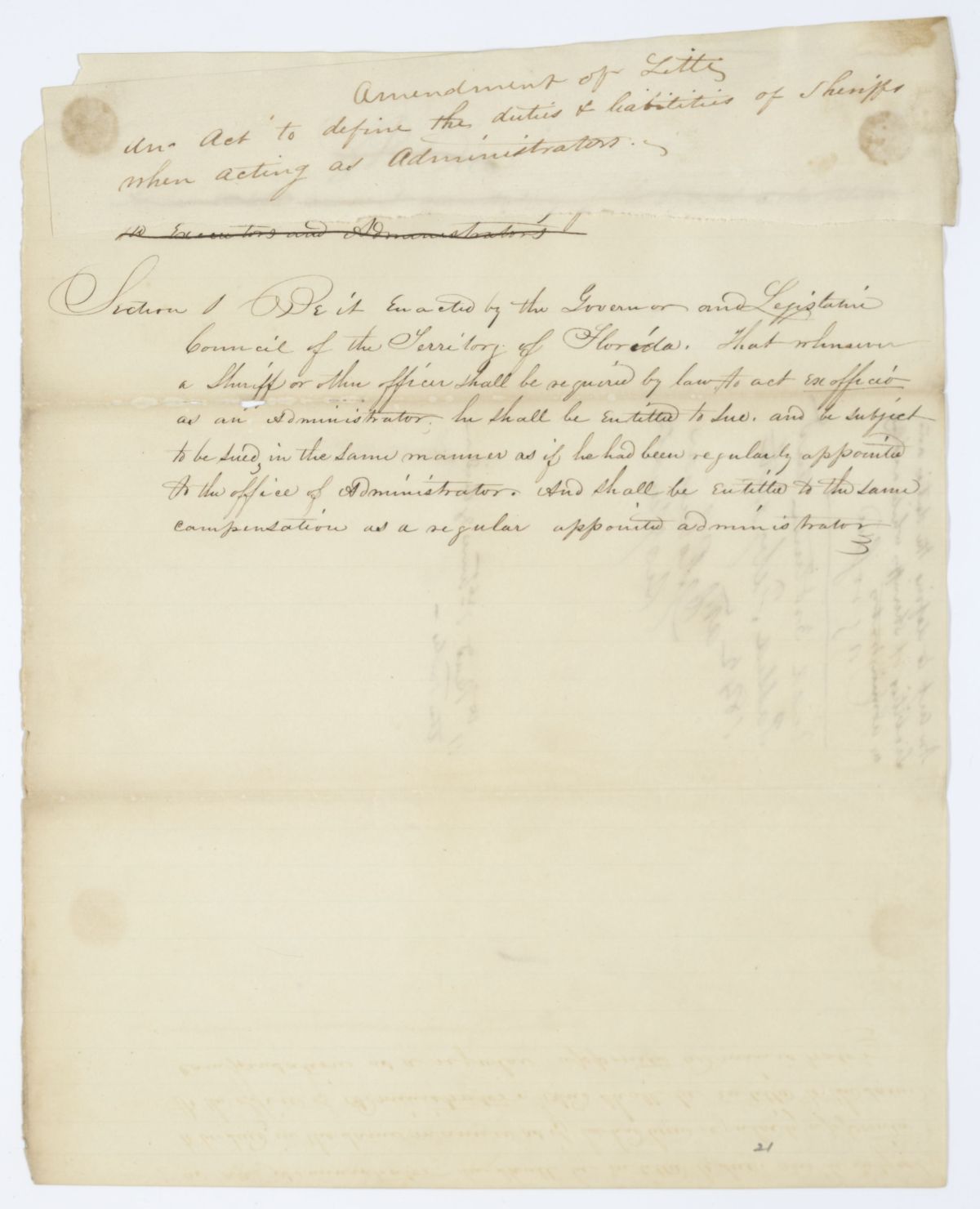 Draft of an Act to Define the Duties and Liabilities of Sheriffs When Acting as Administrators, 1842