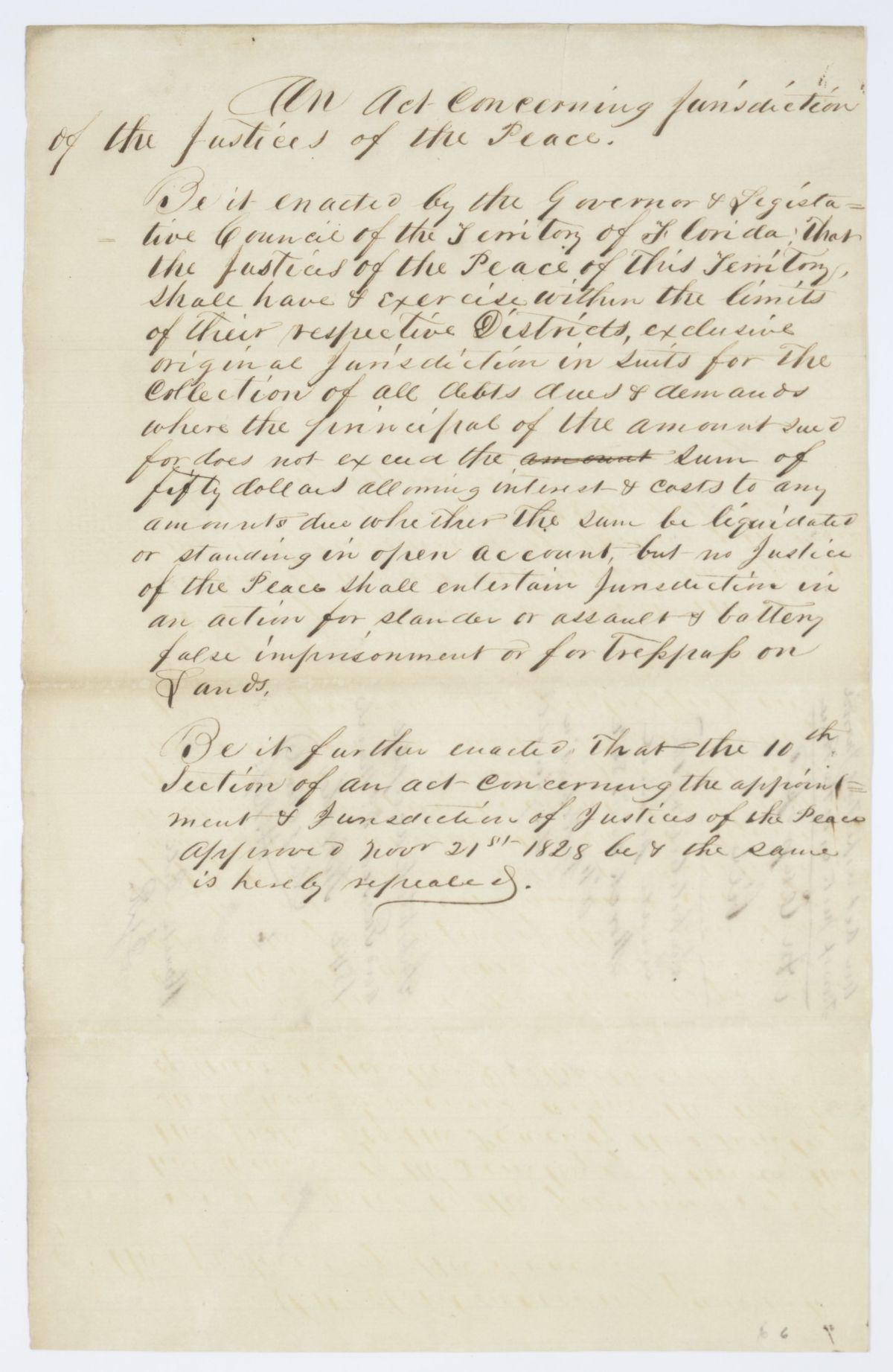 Draft of an Act Concerning the Jurisdiction of Justices of the Peace, 1842