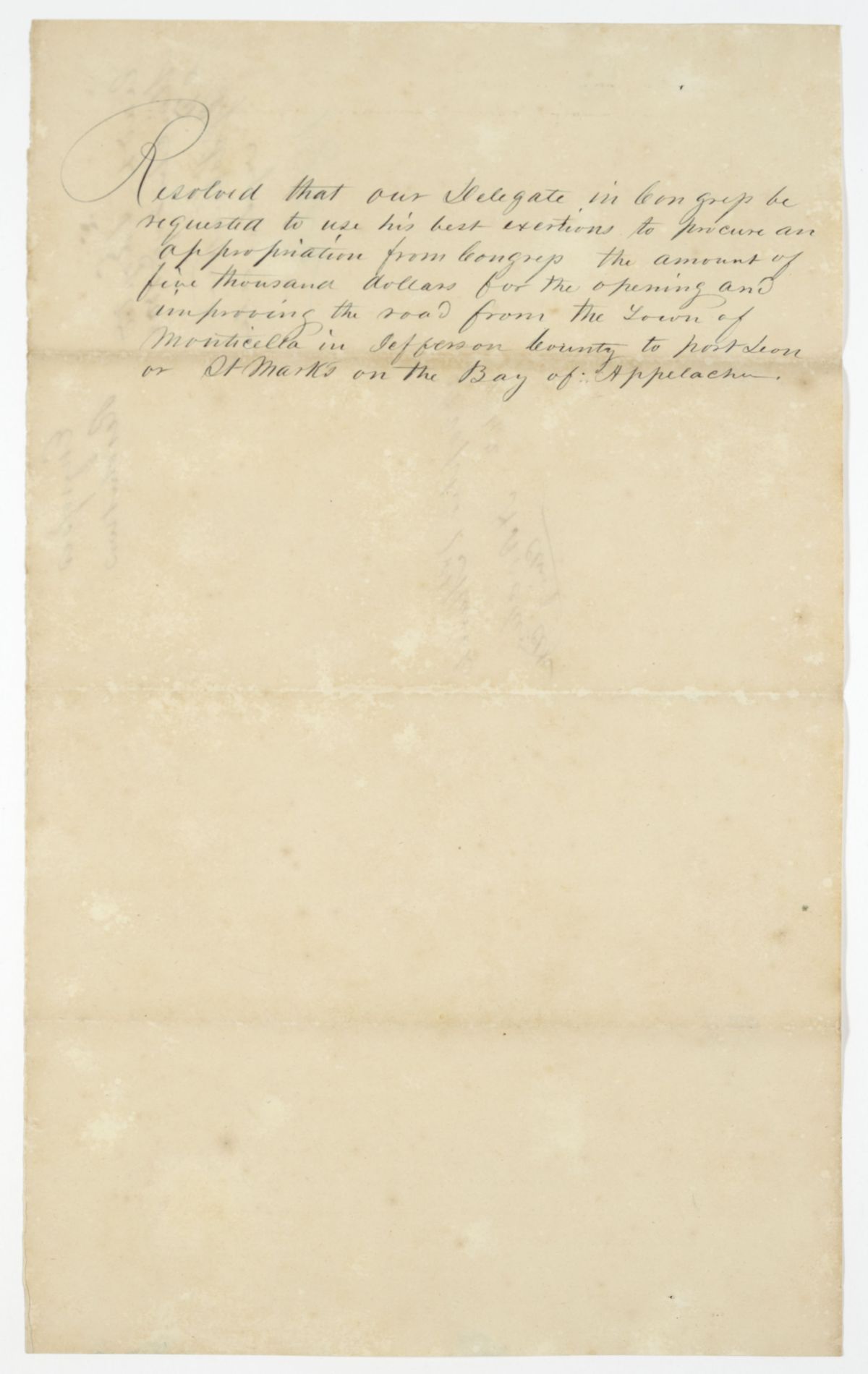 Resolution Instructing the Florida Delegate in Congress to Procure an Appropriation for the Construction of a Road, 1842