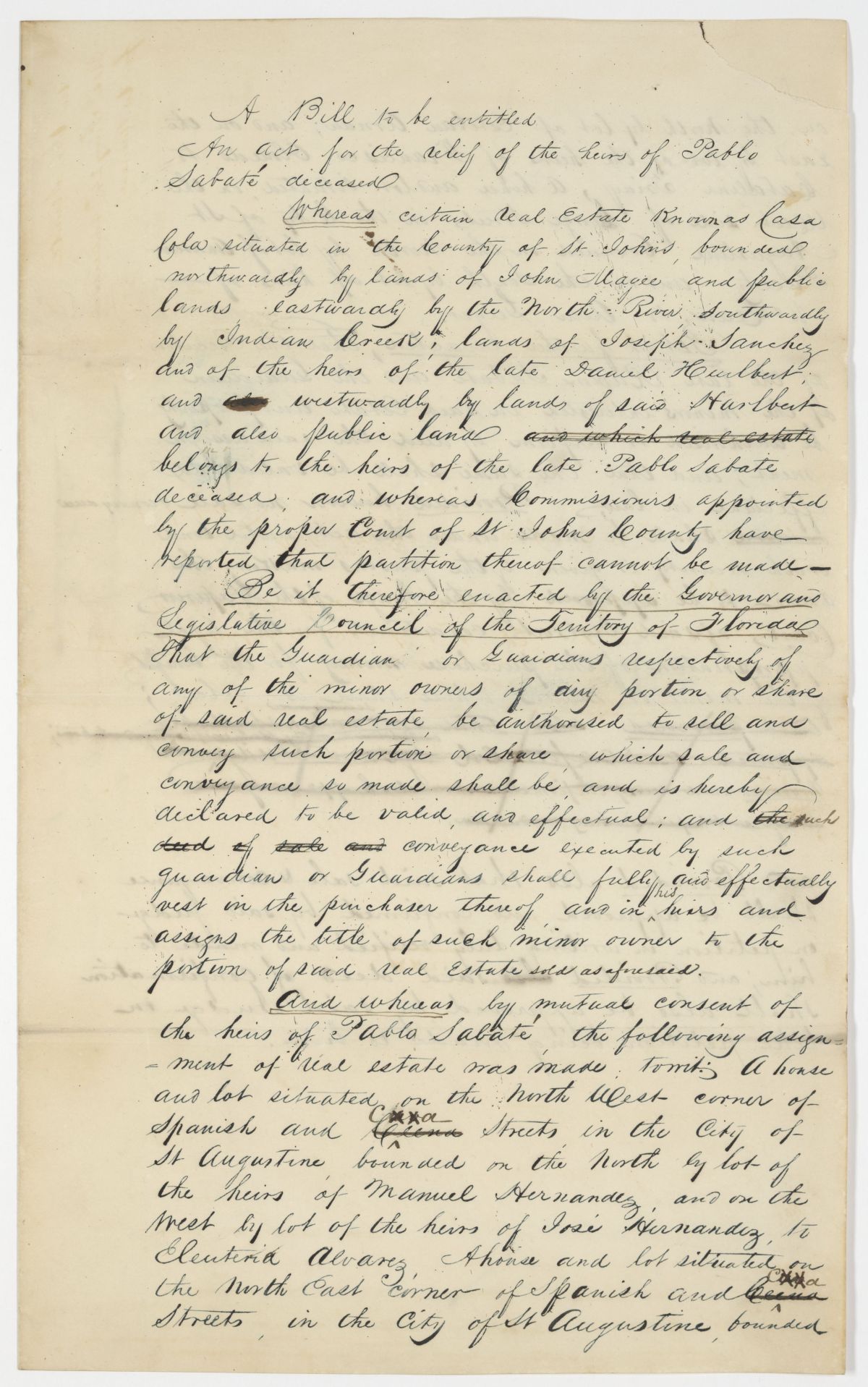 Draft of an Act for the Relief of the Heirs of Pablo Sabate, circa 1843