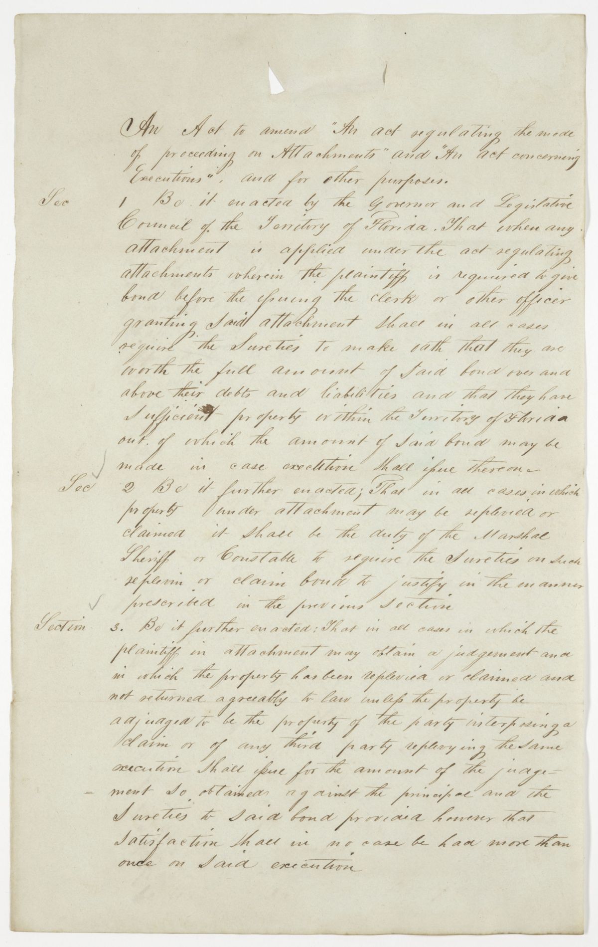 Draft of an Act to Amend an Act Regulating the Mode of Proceeding on Attachments and an Act Concerning Executions, 1843