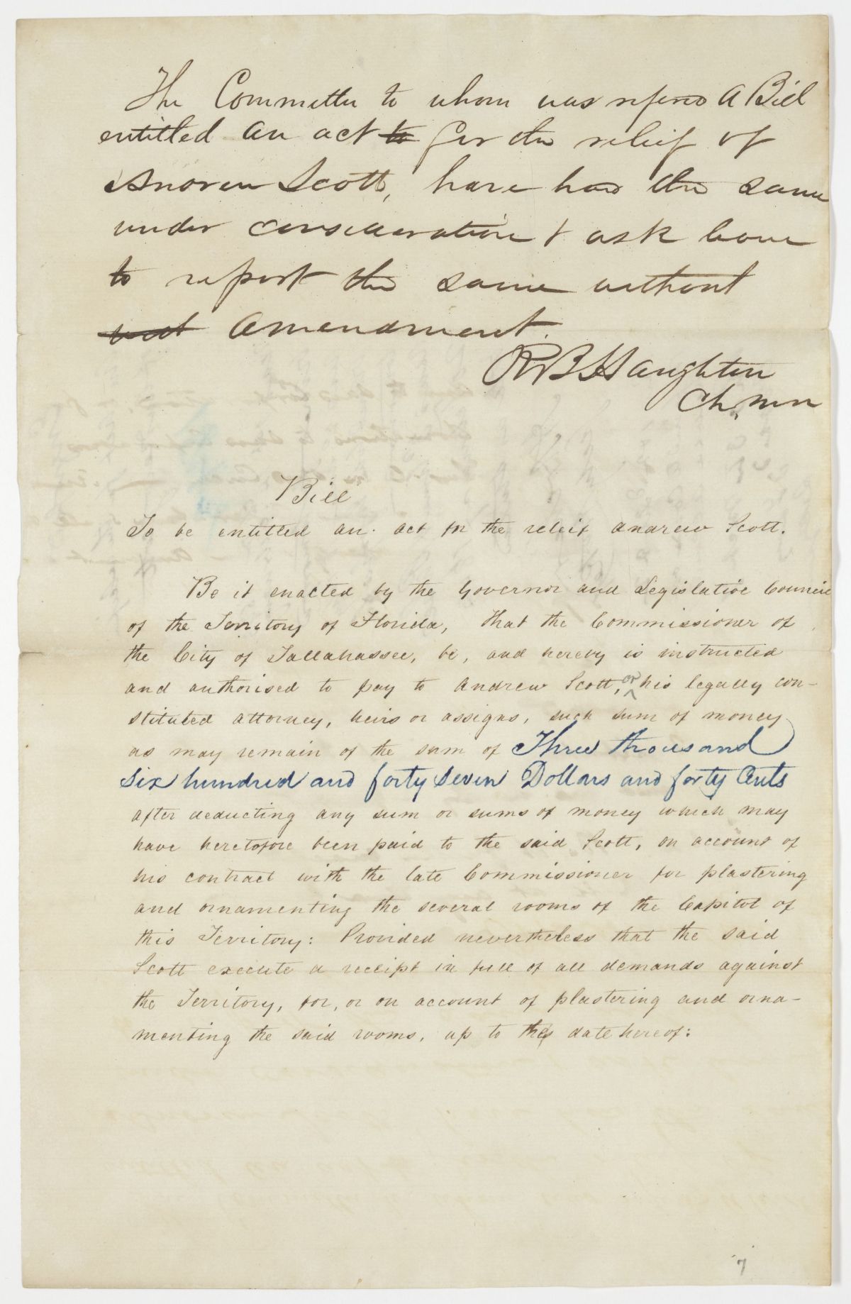 Report of the Committee to Whom Was Referred a Bill for the Relief of Andrew Scott, 1843