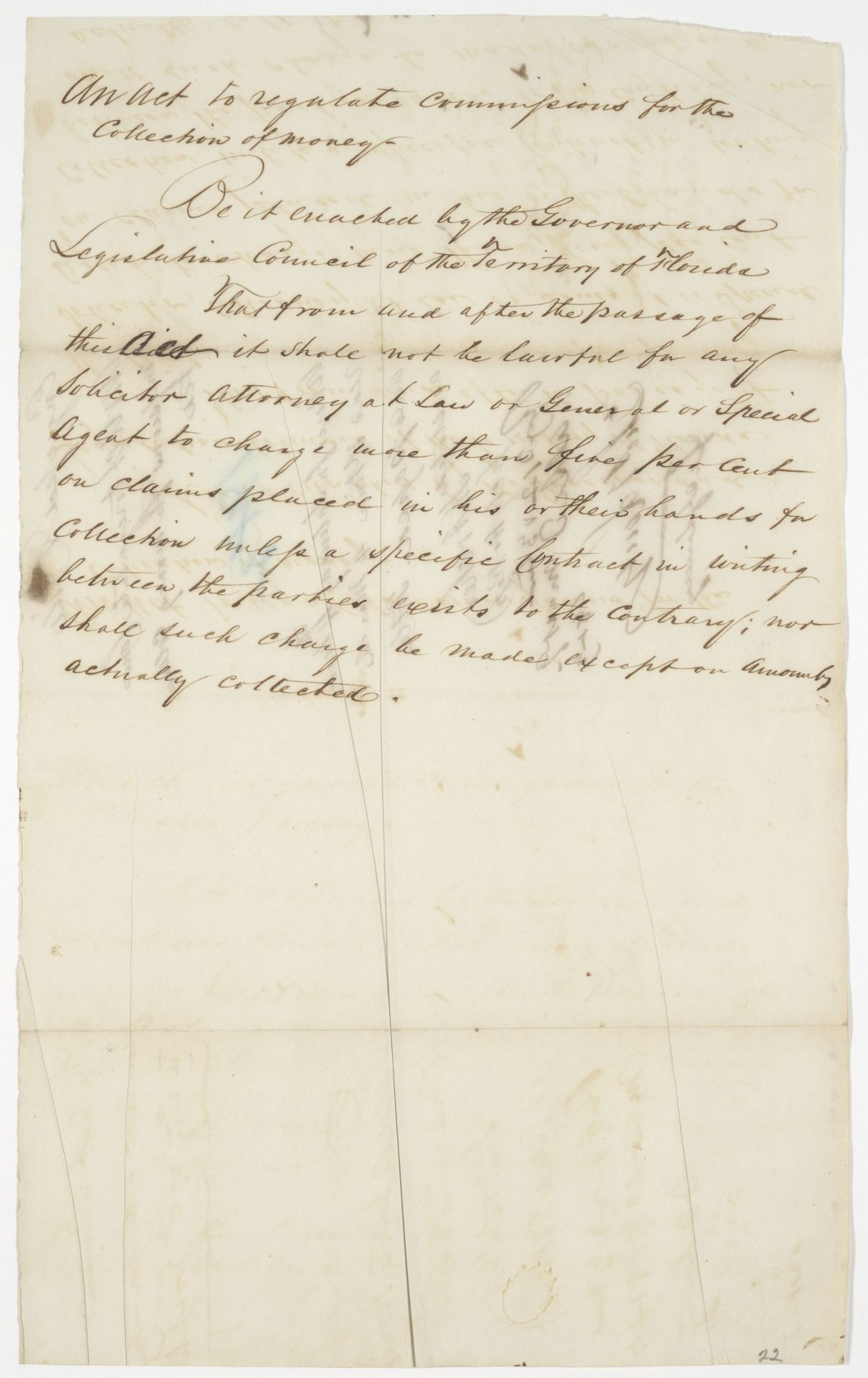 Draft of an Act to Regulate Commissions for the Collection of Money, 1843