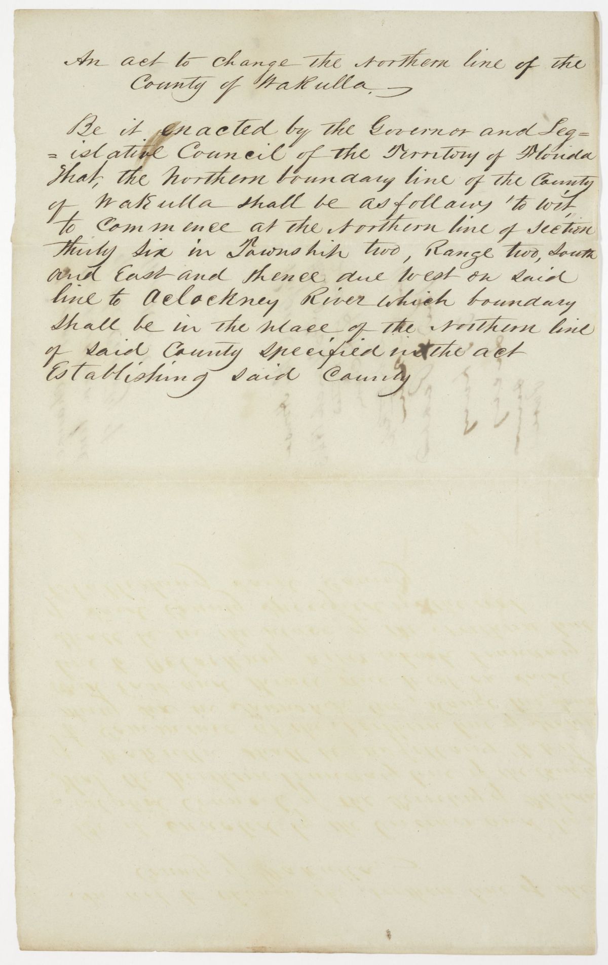 Draft of an Act to Change the Northern Line of the County of Wakulla, 1843