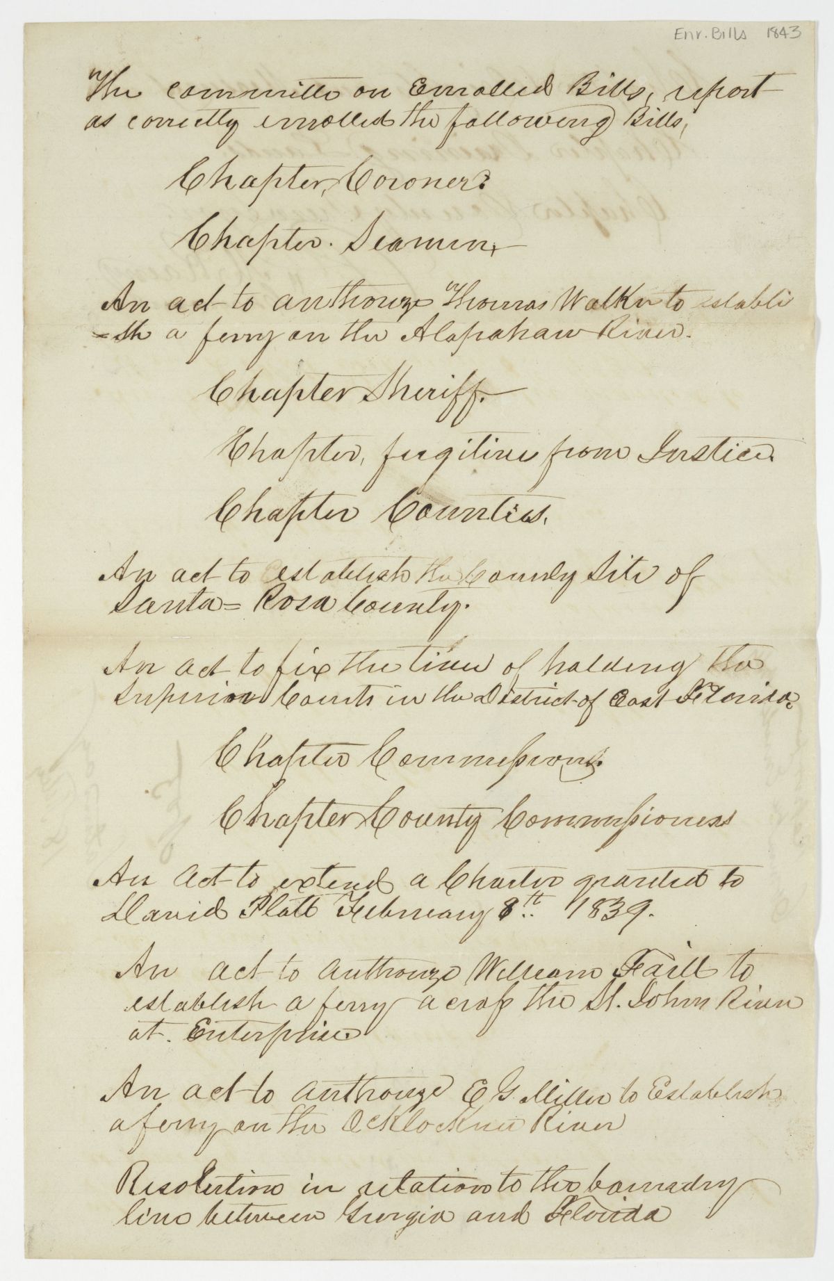 Report of the Committee on Enrolled Bills, circa 1843