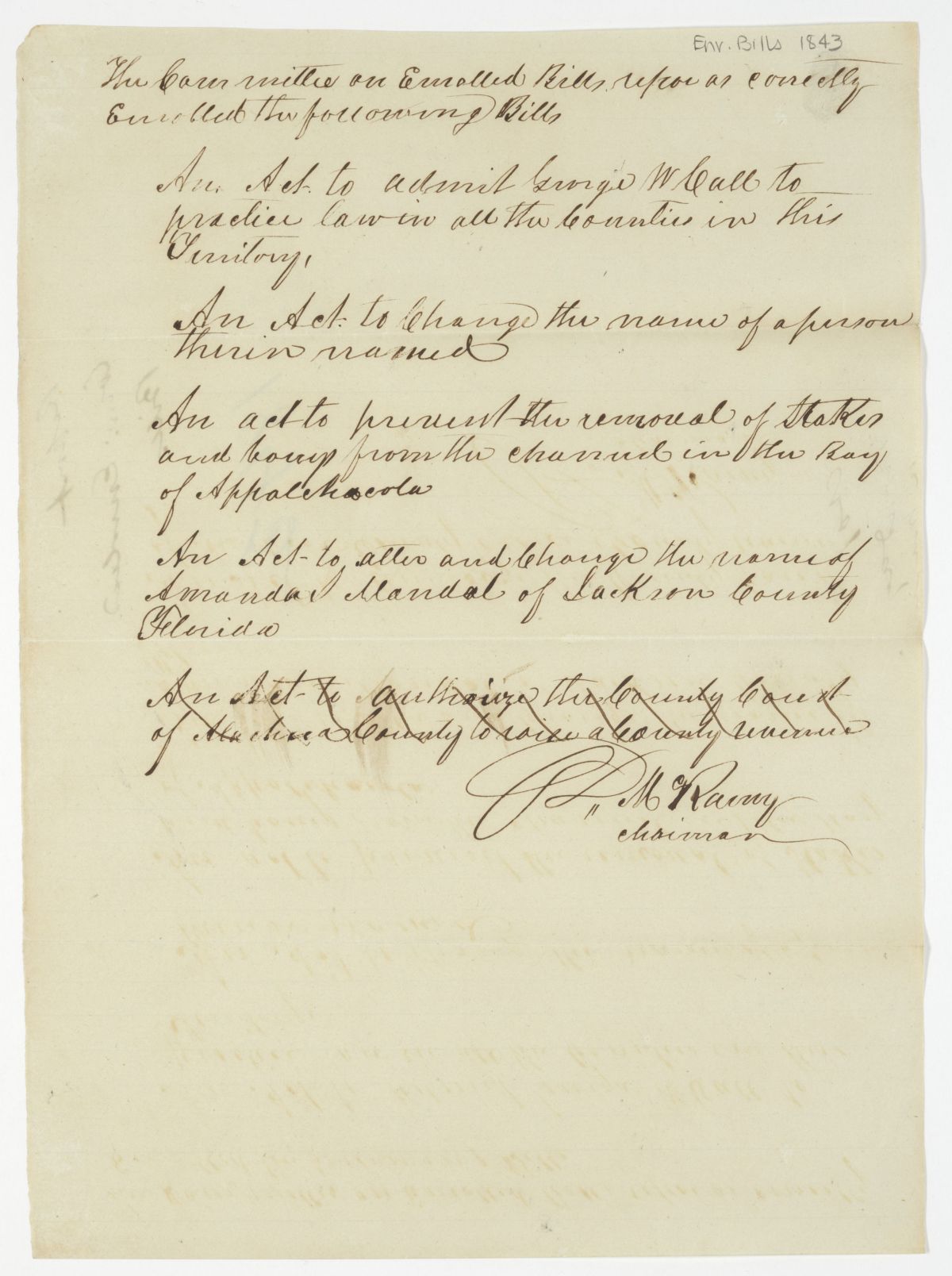 Report of the Committee on Enrolled Bills, circa 1843