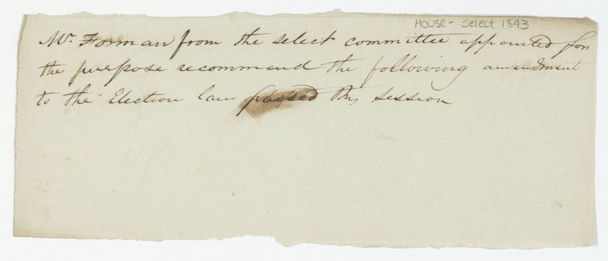 Report of a Select Committee Approving an Amendment to an Election Law, circa 1843