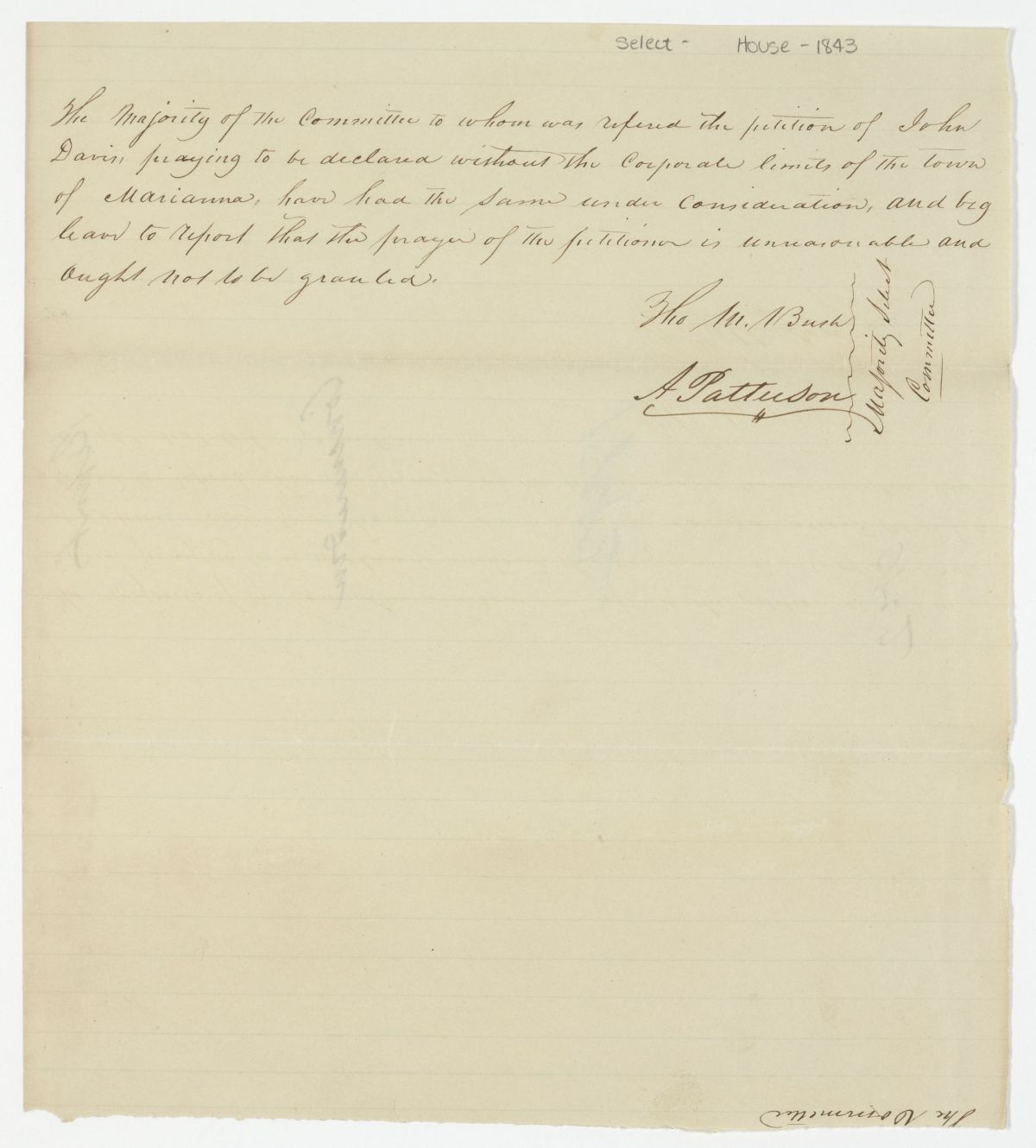 Report of the Committee to Whom Was Referred the Petition of John Davis, circa 1843