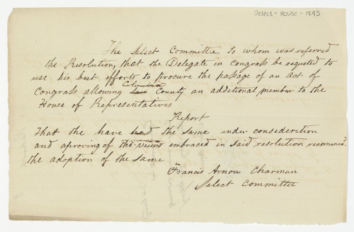 Report of the Select Committee to Whom Was Referred the Resolution Concerning Representation from Columbia County, circa 1843