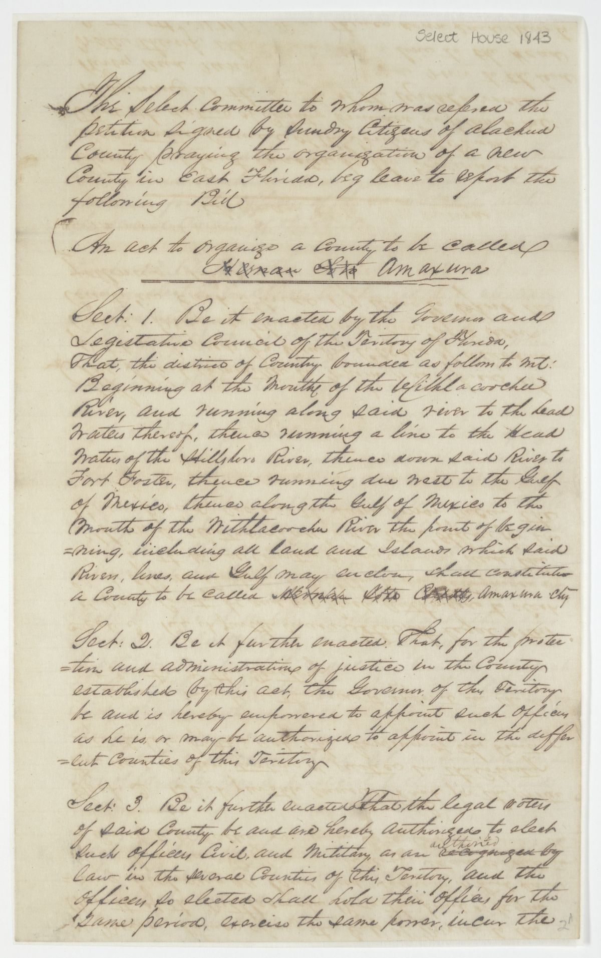 Report of the Select Committee to Whom Was Referred the Petition of Citizens of Alachua County Requesting a New County, circa 1843