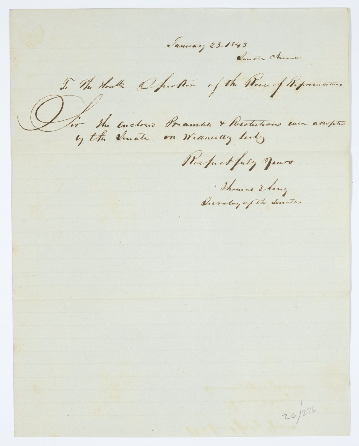 Message from the Senate to the House of Representatives Concerning a Resolution, 1843