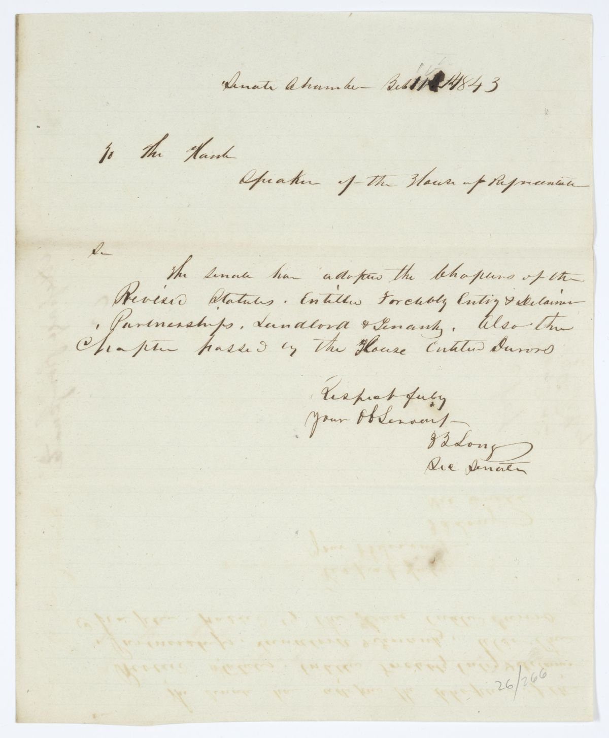 Message from the Senate to the House of Representatives Regarding Chapters of the Revised Statutes, 1843