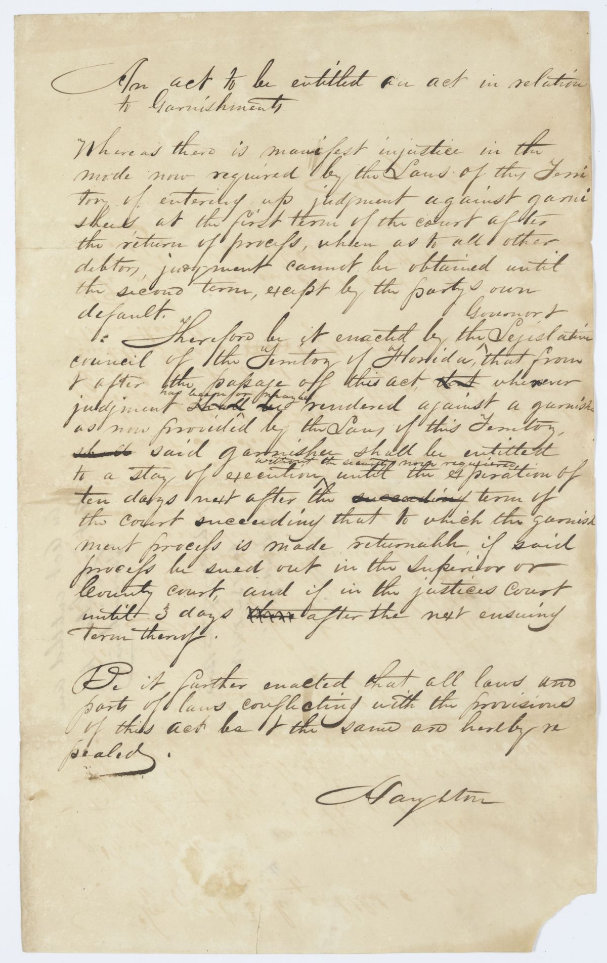 Draft of an Act in Relation to Garnishments, 1843