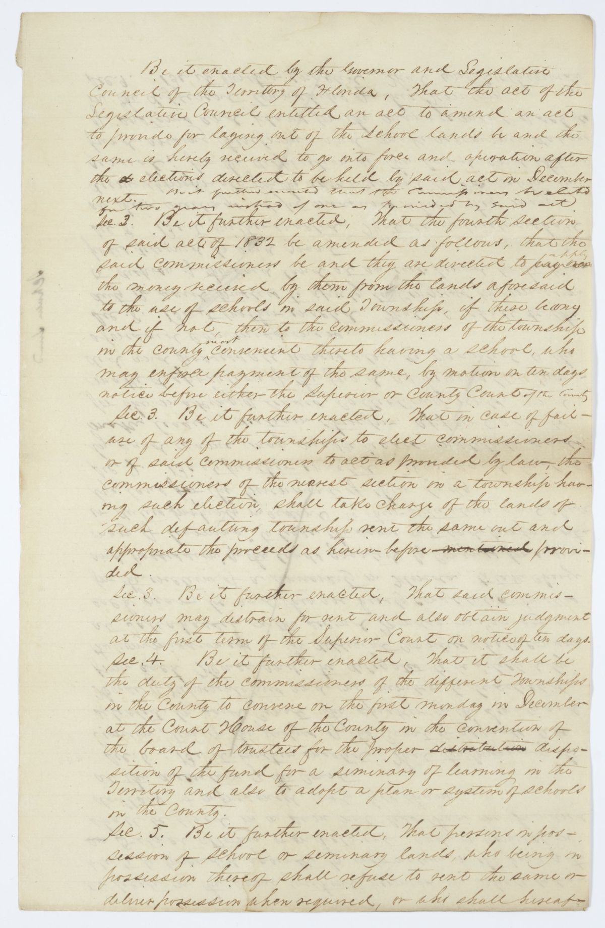 Draft of an Act to Amend an Act Concerning School Lands, circa 1843