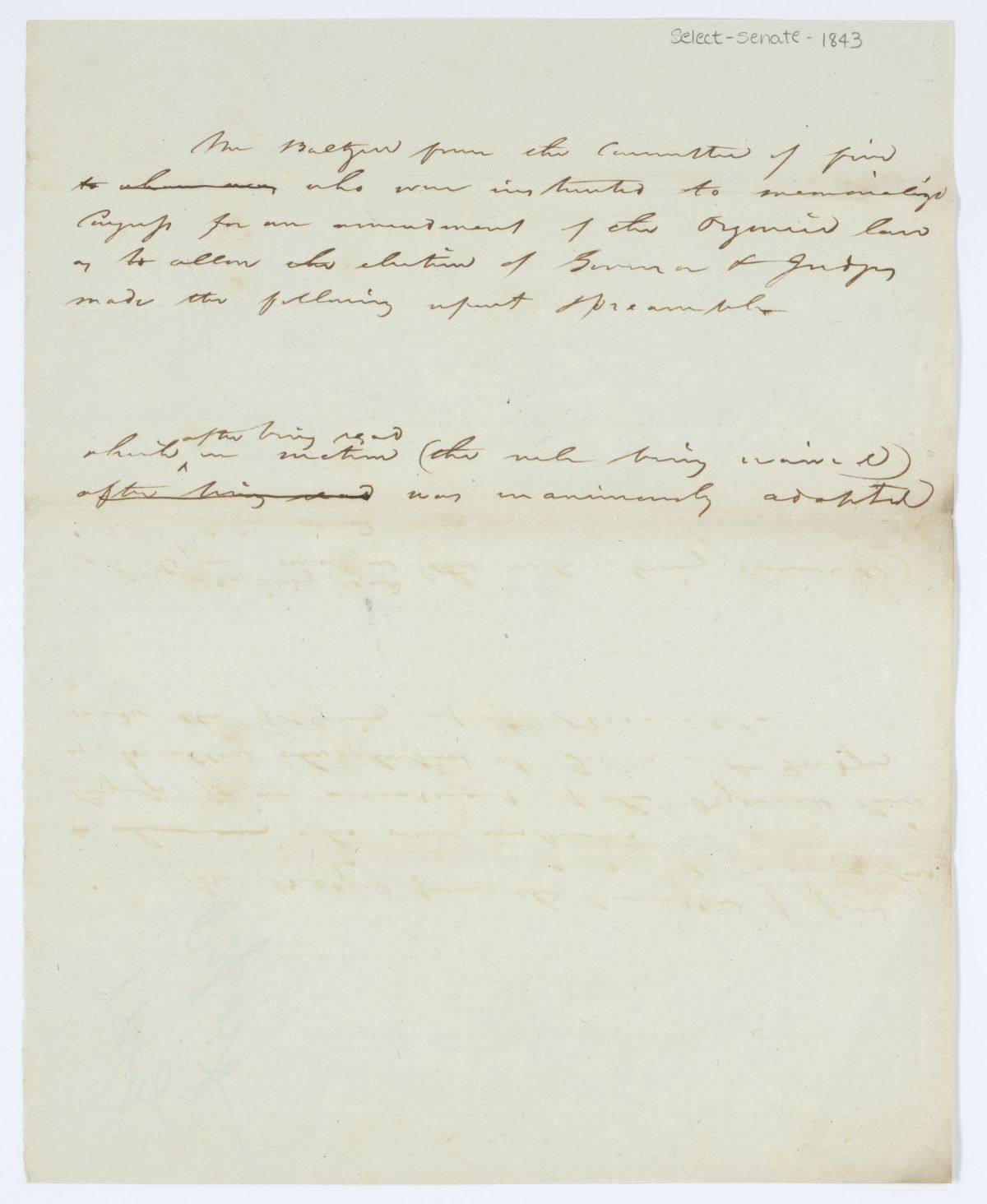 Report of the Committee Instructed to Memorialize Congress for an Amendment to the Organic Law, circa 1843