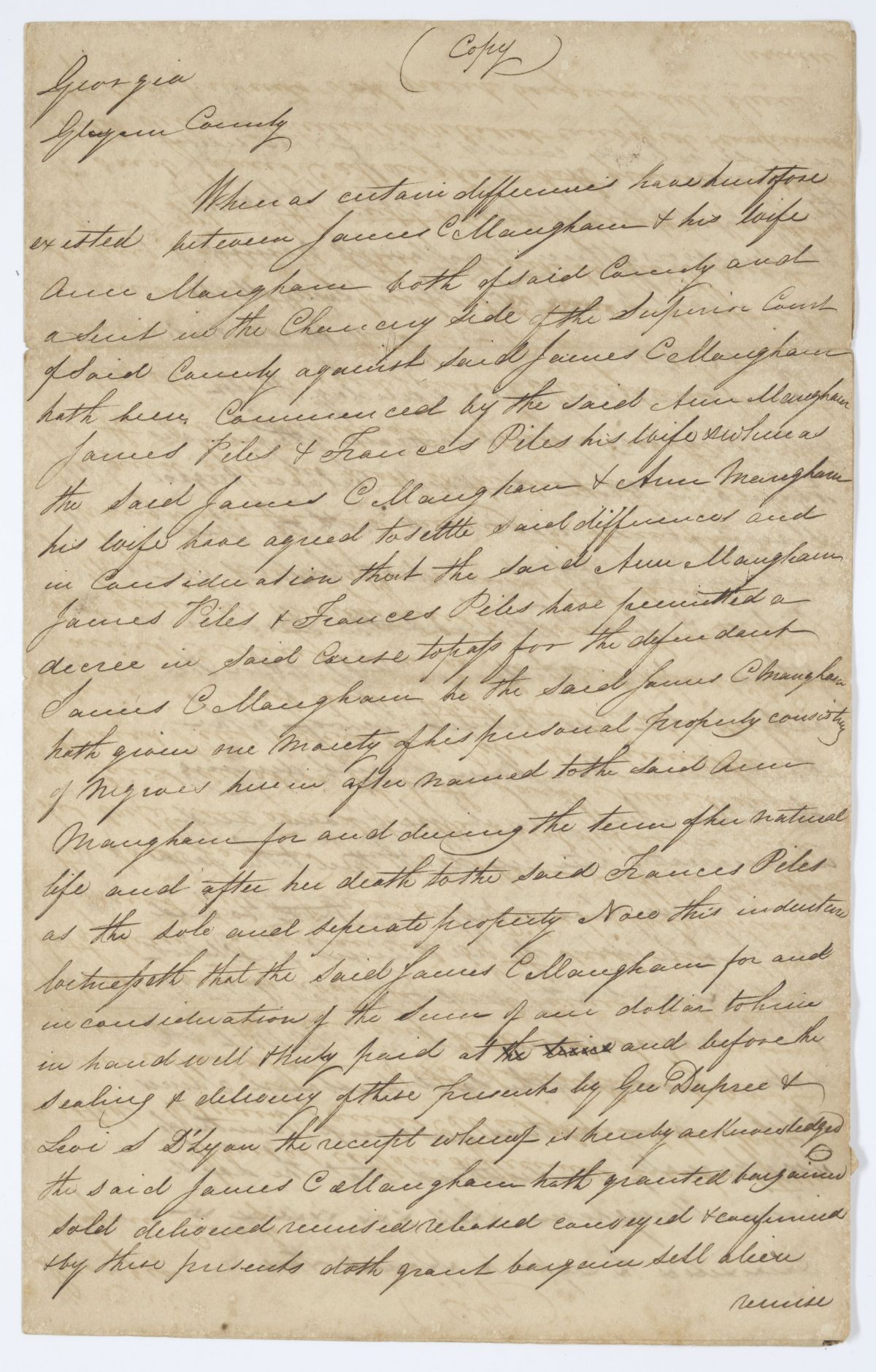 Certified Copy of a Deed of Trust Between James C. Mangham and Ann Mangham, 1832