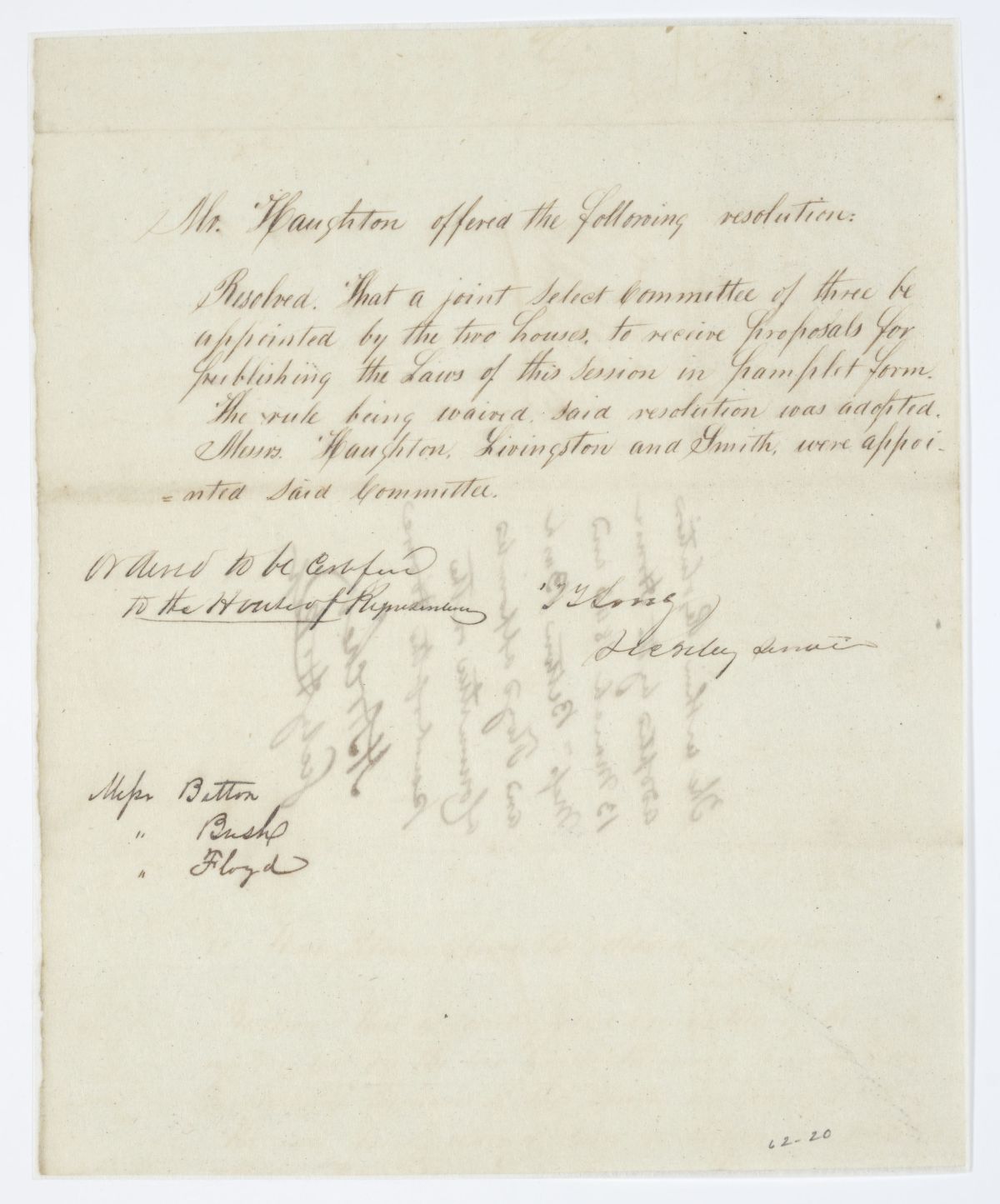 Resolution Calling for a Joint Select Committee to Receive Proposals for Publishing the Laws of the Session, 1843