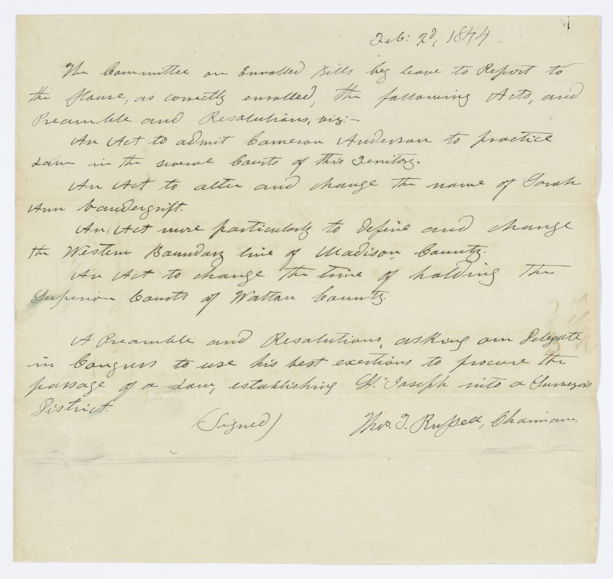 Report of the Committee on Enrolled Bills, 1844