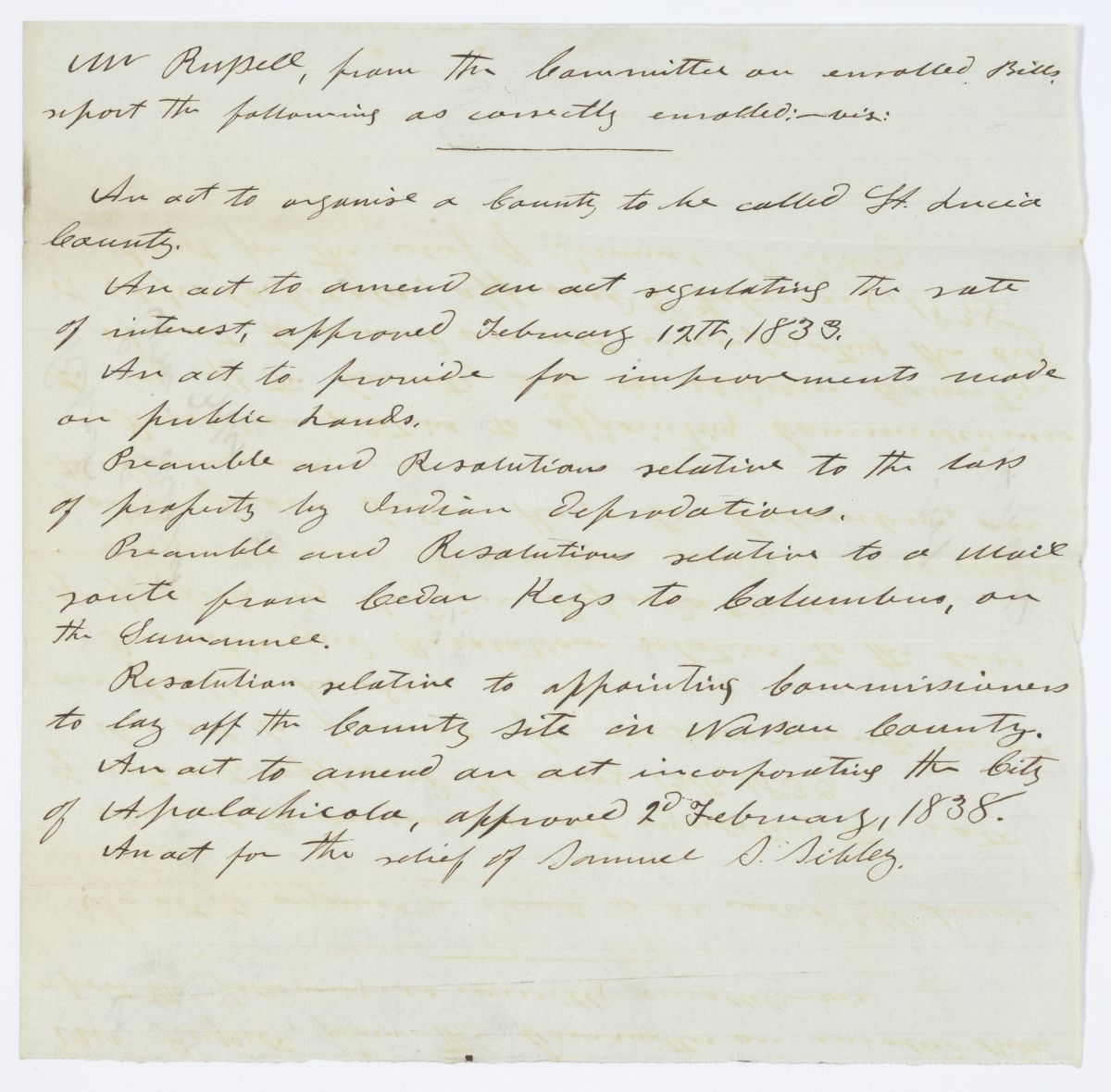 Report of the Committee on Enrolled Bills, circa 1844