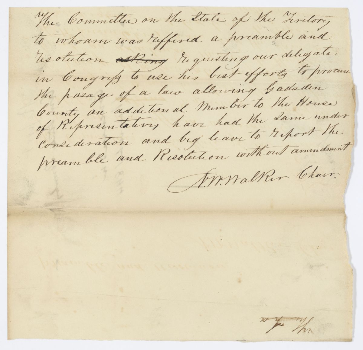 Report of the Committee on the State of the Territory Concerning Representation from Gadsden County, 1844