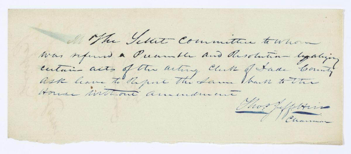 Report of the Select Committee to Whom Was Referred a Resolution Legalizing Certain Acts of the Acting Clerk of Dade County, circa 1844