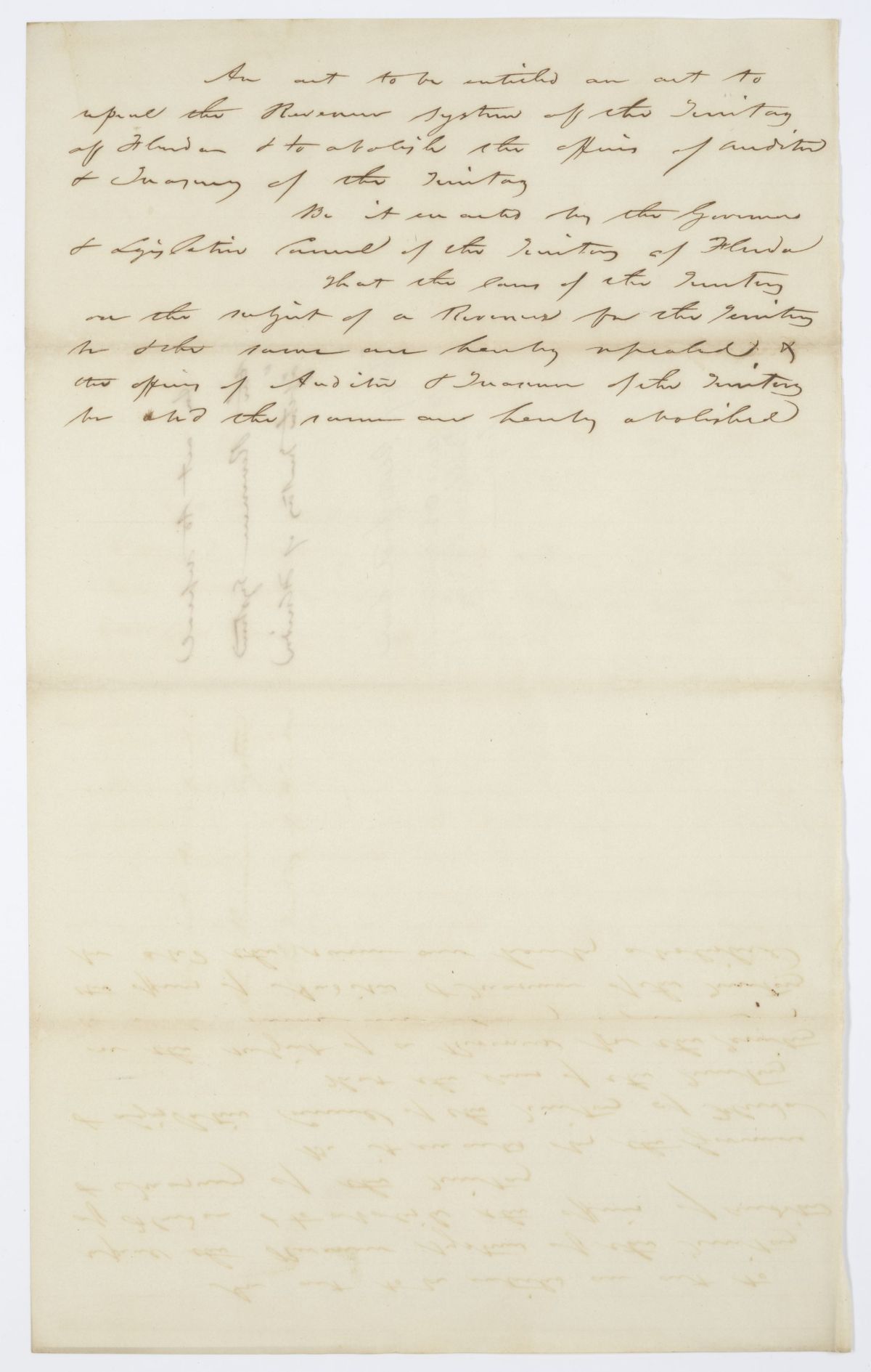 Draft of an Act to Repeal the Revenue System of the Territory of Florida, circa 1844