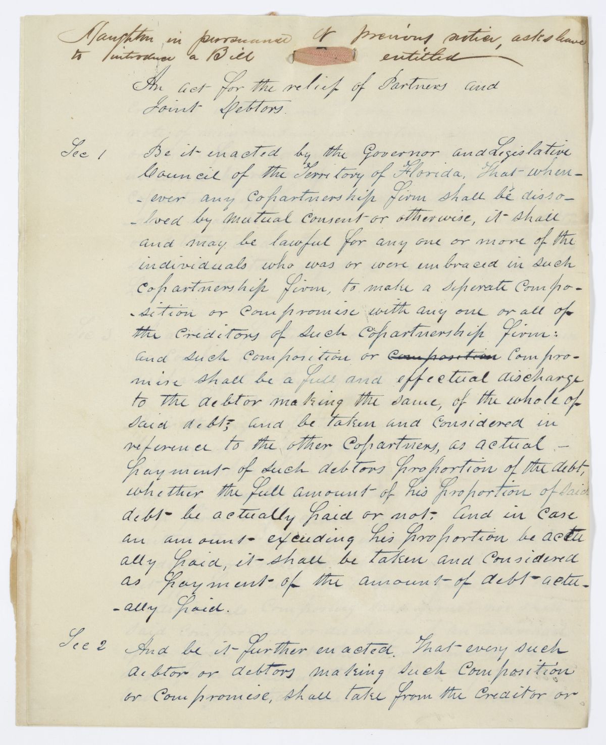 Draft of an Act for the Relief of Partners and Joint Debtors, 1844