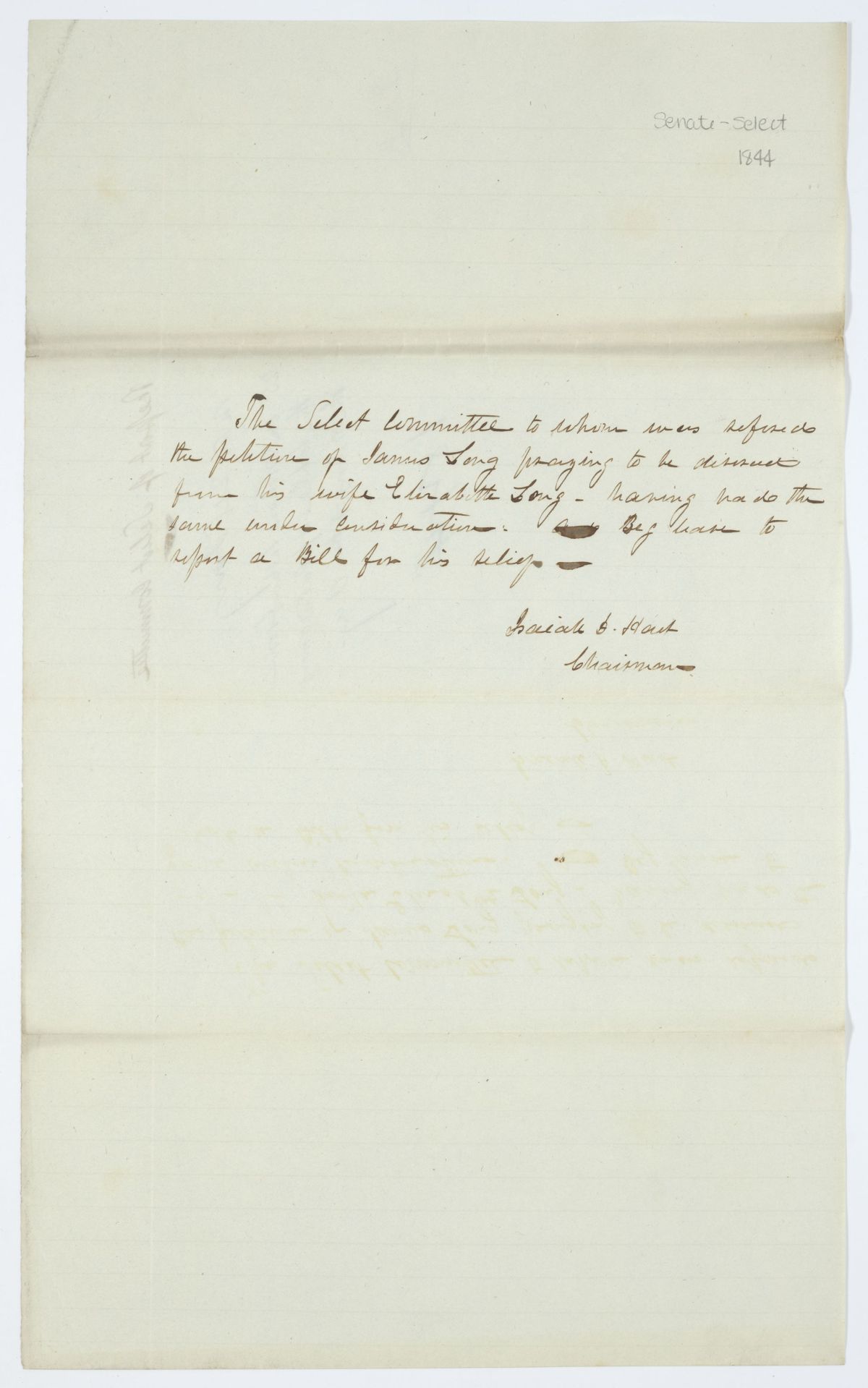 Report of the Select Committee to Whom Was Referred the Divorce Petition of James Long, circa 1844