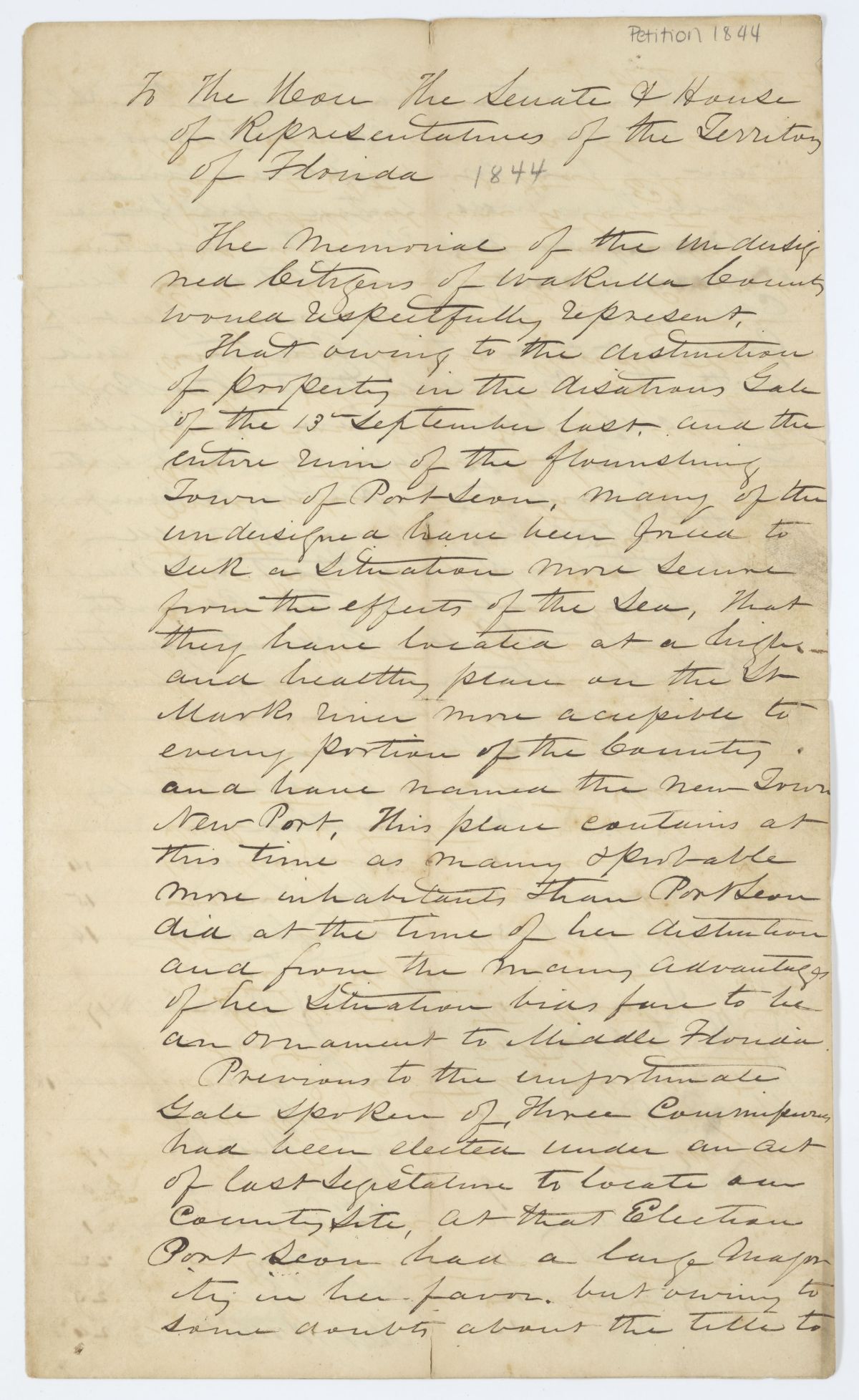 Petition of Citizens of Wakulla County Requesting that Newport Be the County Seat, circa 1844