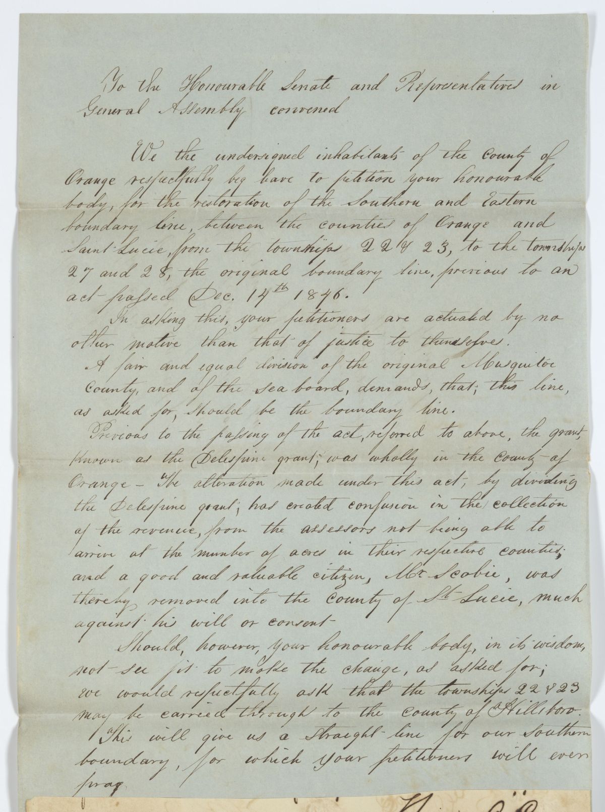 Petition of Citizens of Orange County Requesting an Alteration of the County's Boundaries, 1848