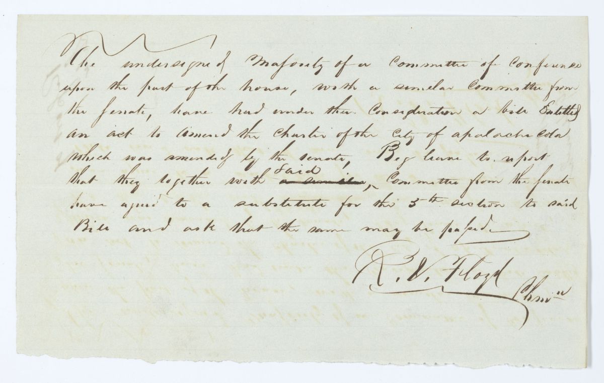 Report of the Conference Committee to Whom Was Referred a Bill to Amend the Charter of the City of Apalachicola, circa 1844