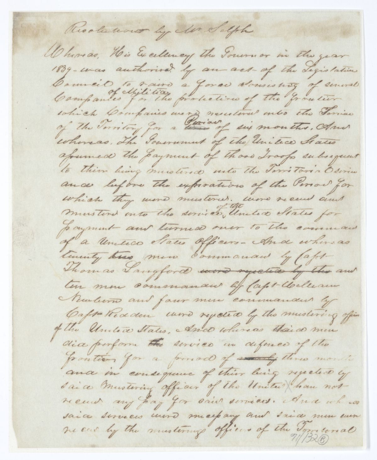 Resolution Directing the Florida Delegate in Congress to Obtain an Appropriation for Certain Soldiers' Claims, 1844