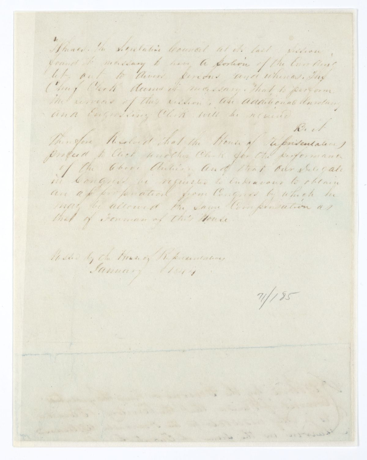 Resolution Directing the Florida Delegate in Congress to Procure an Appropriation for an Additional Enrolling Clerk, 1844