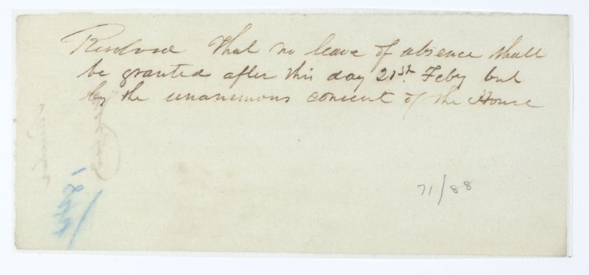 Resolution Requiring Unanimous Consent for Leaves of Absence, circa 1844