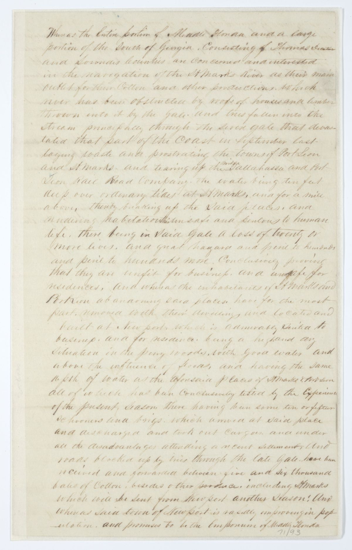 Resolution Requesting that Congress Make an Appropriation to Remove Obstructions from the Saint Marks River, 1844