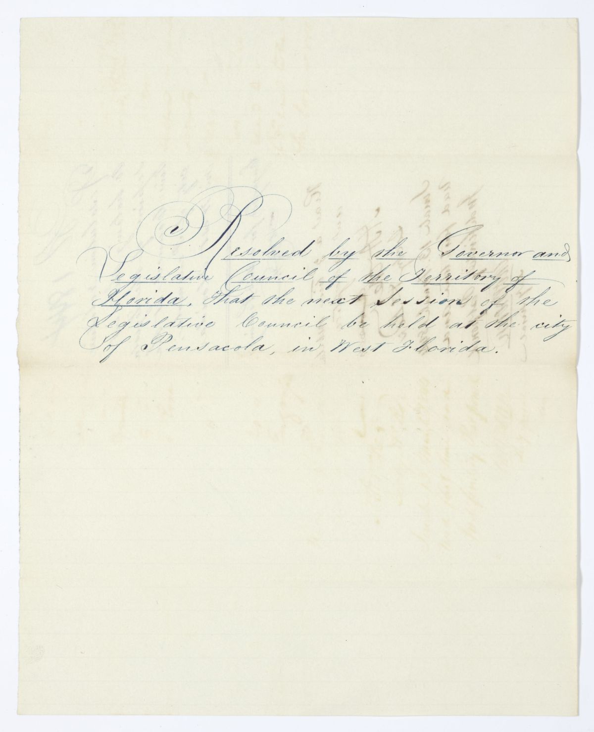 Resolution Calling for the Next Session of the Territorial Legislative Council to Be Held in Pensacola, 1844