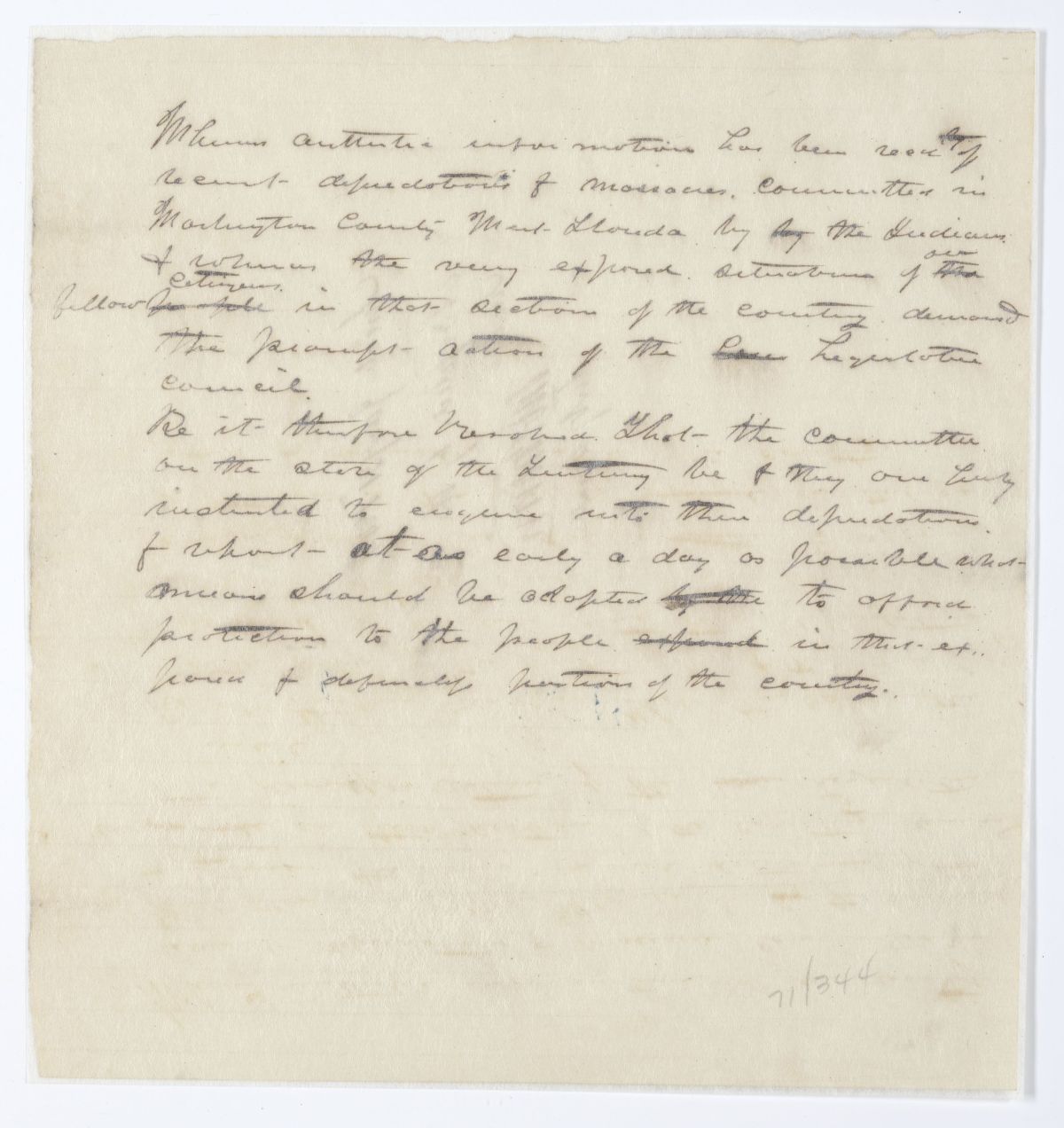 Resolution Directing the Committee on the State of the Territory to Inquire into Depredations and Massacres in Washington County, 1844