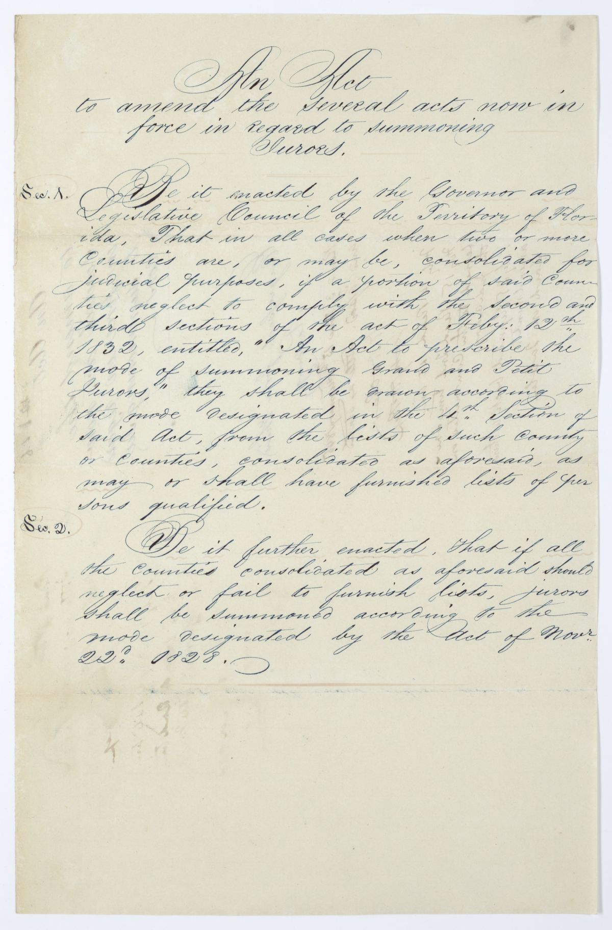 Draft of an Act to Amend the Several Acts Now in Force in Regard to Summoning Jurors, 1845