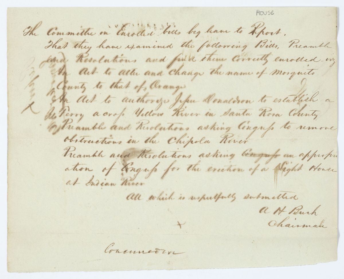 Report of the Committee on Enrolled Bills, circa 1845