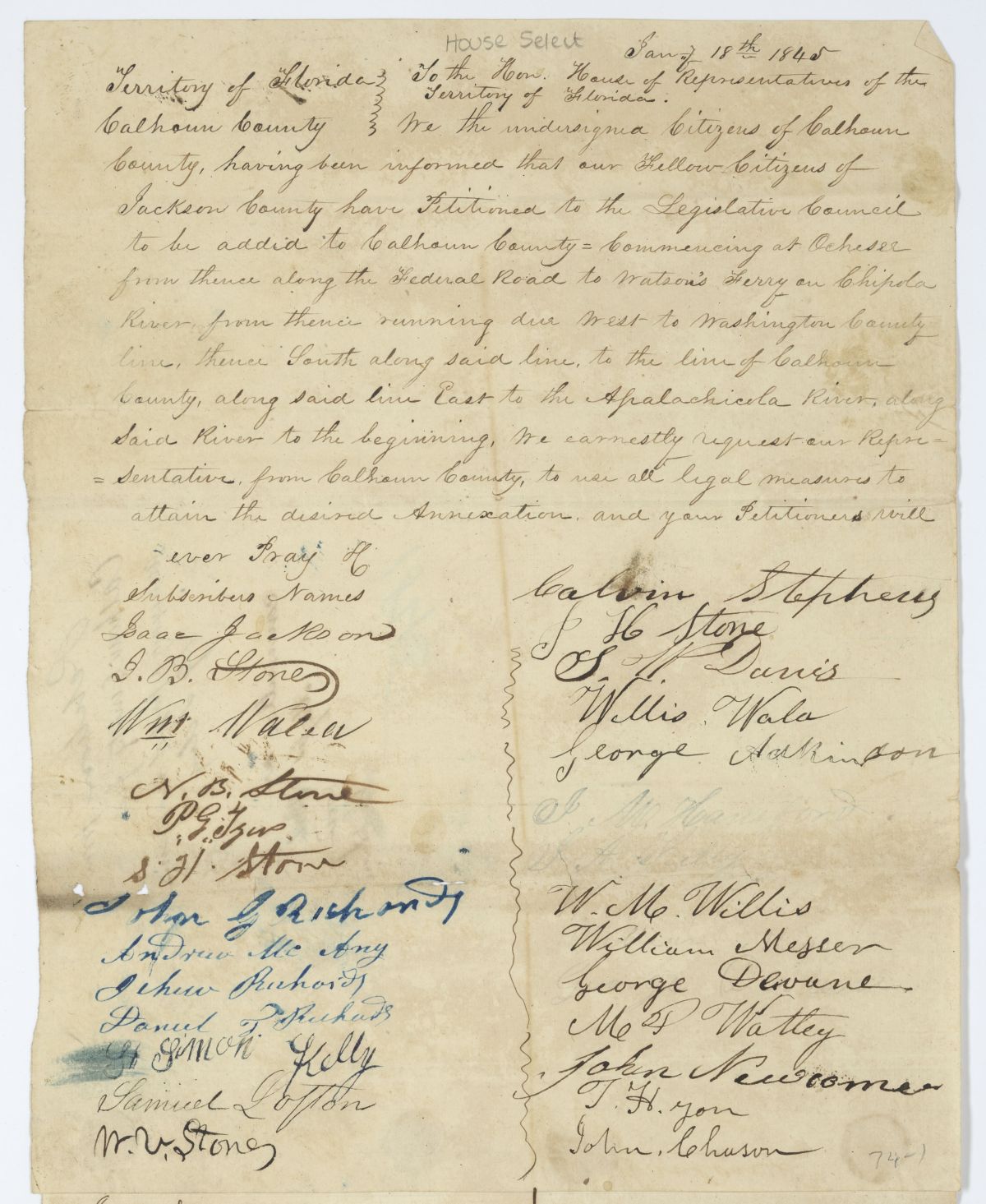 Petition of Citizens of Calhoun County Requesting that Calhoun County Annex a Portion of Jackson County, 1845