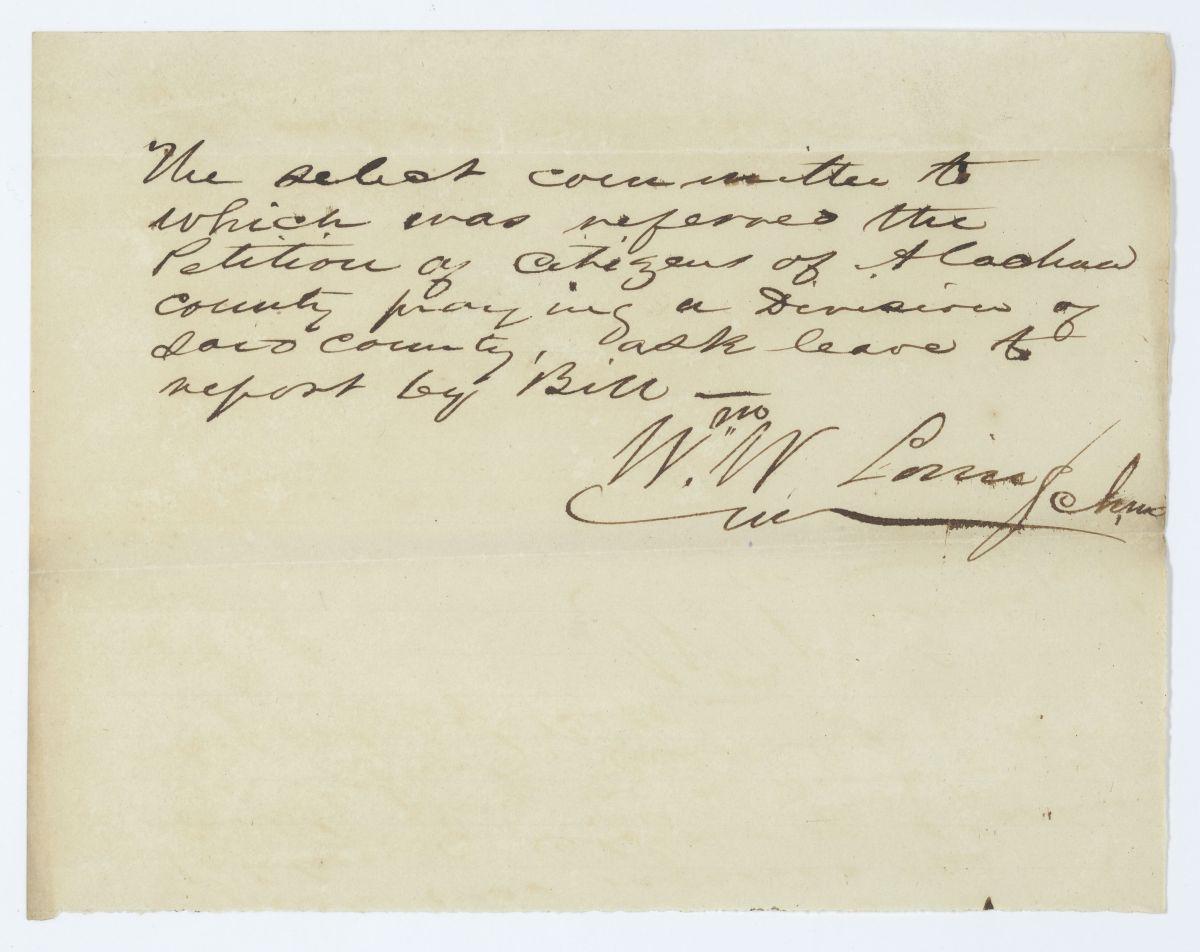 Report of the Select Committee to Which Was Referred a Petition of Citizens of Alachua County Requesting a Division of the County, circa 1845