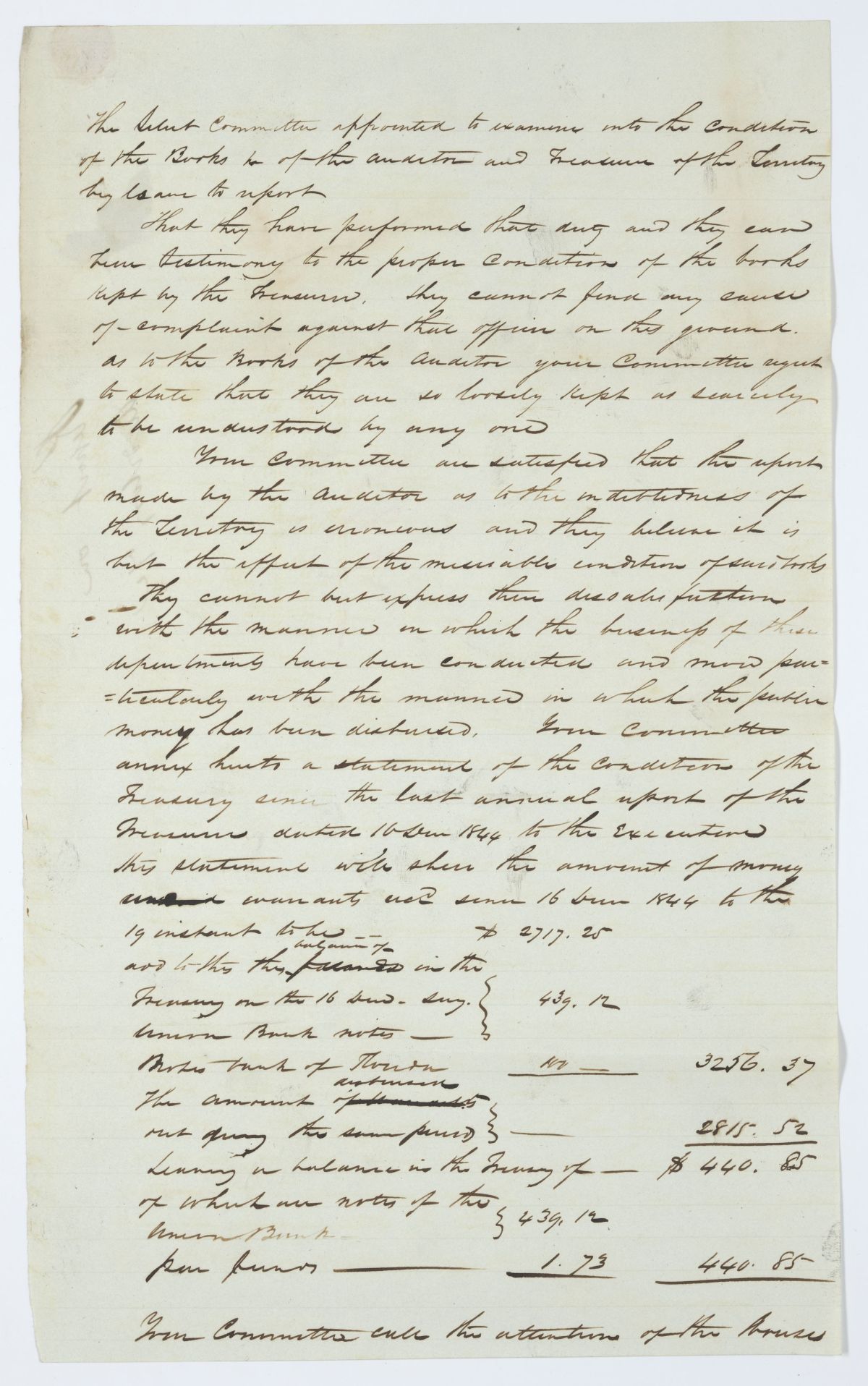 Report of the Select Committee Appointed to Examine the Books of the Auditor and Treasurer, 1845