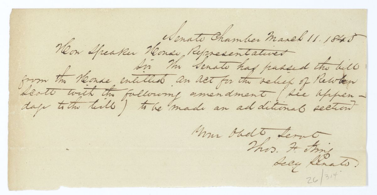 Letter from Thomas F. King to the Speaker of the House of Representatives Regarding a Bill for the Relief of Reuben Scott, 1845