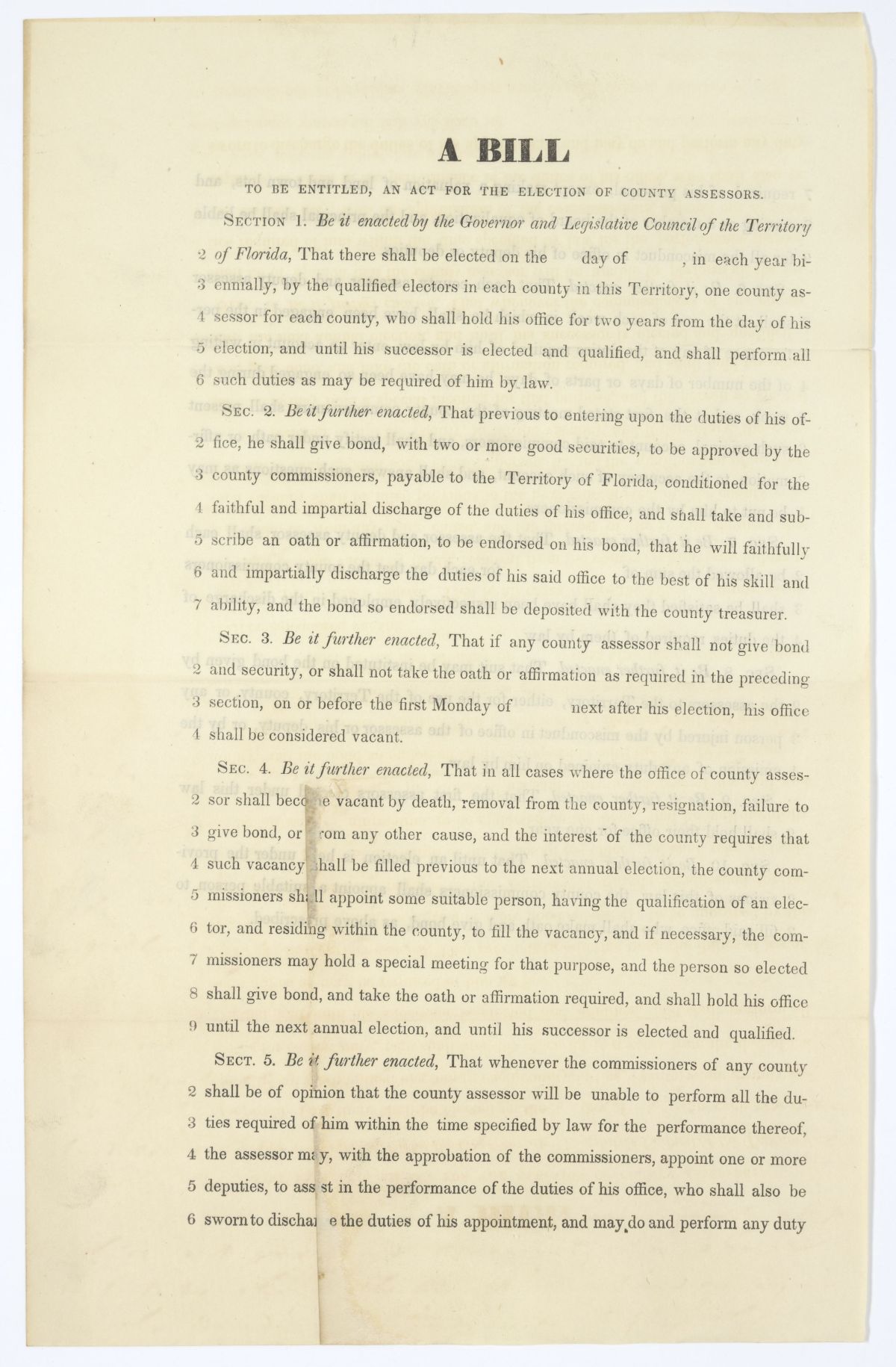 Two Drafts of an Act for the Election of County Assessors, circa 1845