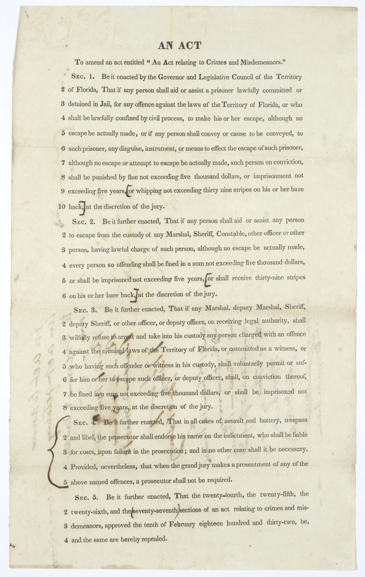 Draft of an Act to Amend an Act Relating to Crimes and Misdemeanors, 1845