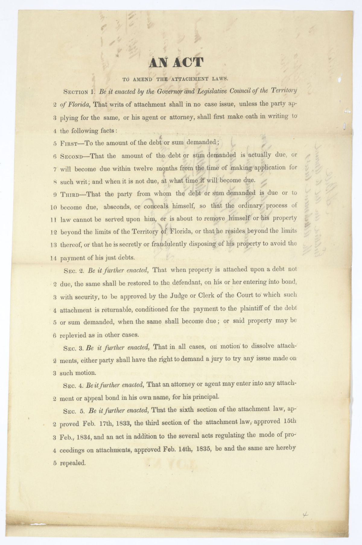 Draft of an Act to Amend the Attachment Laws, 1844