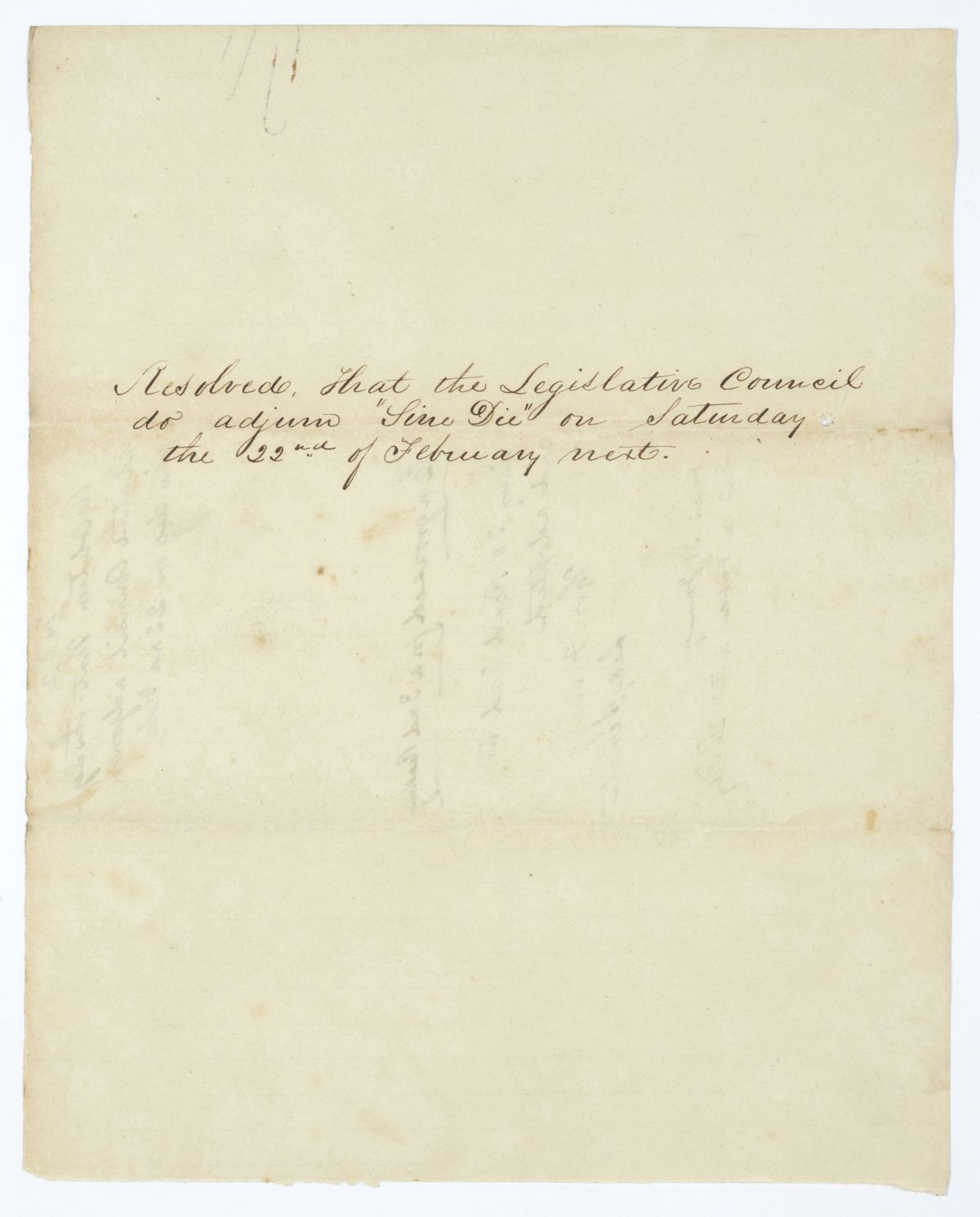 Resolution Designating the Time of Adjournment of the Territorial Legislative Council, circa 1845