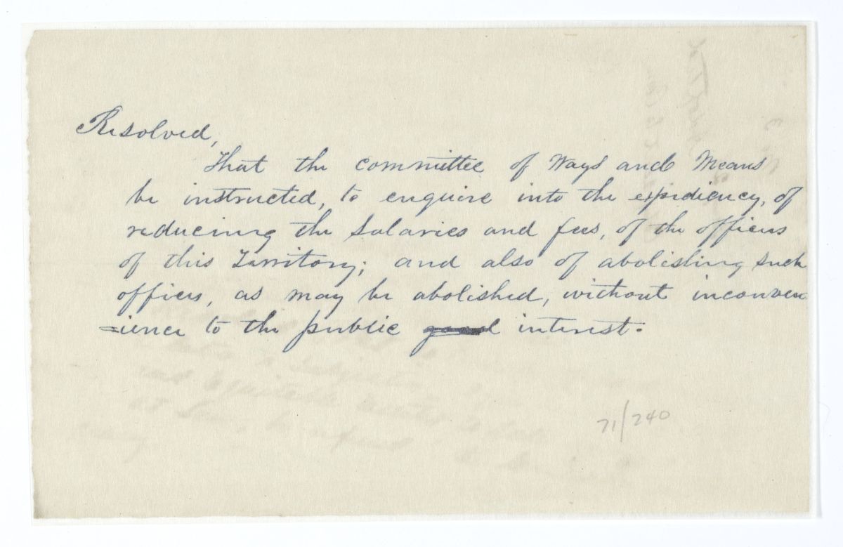 Resolution Instructing the Committee on Ways and Means to Inquire into the Expediency of Reducing the Salaries of Public Officers, circa 1845