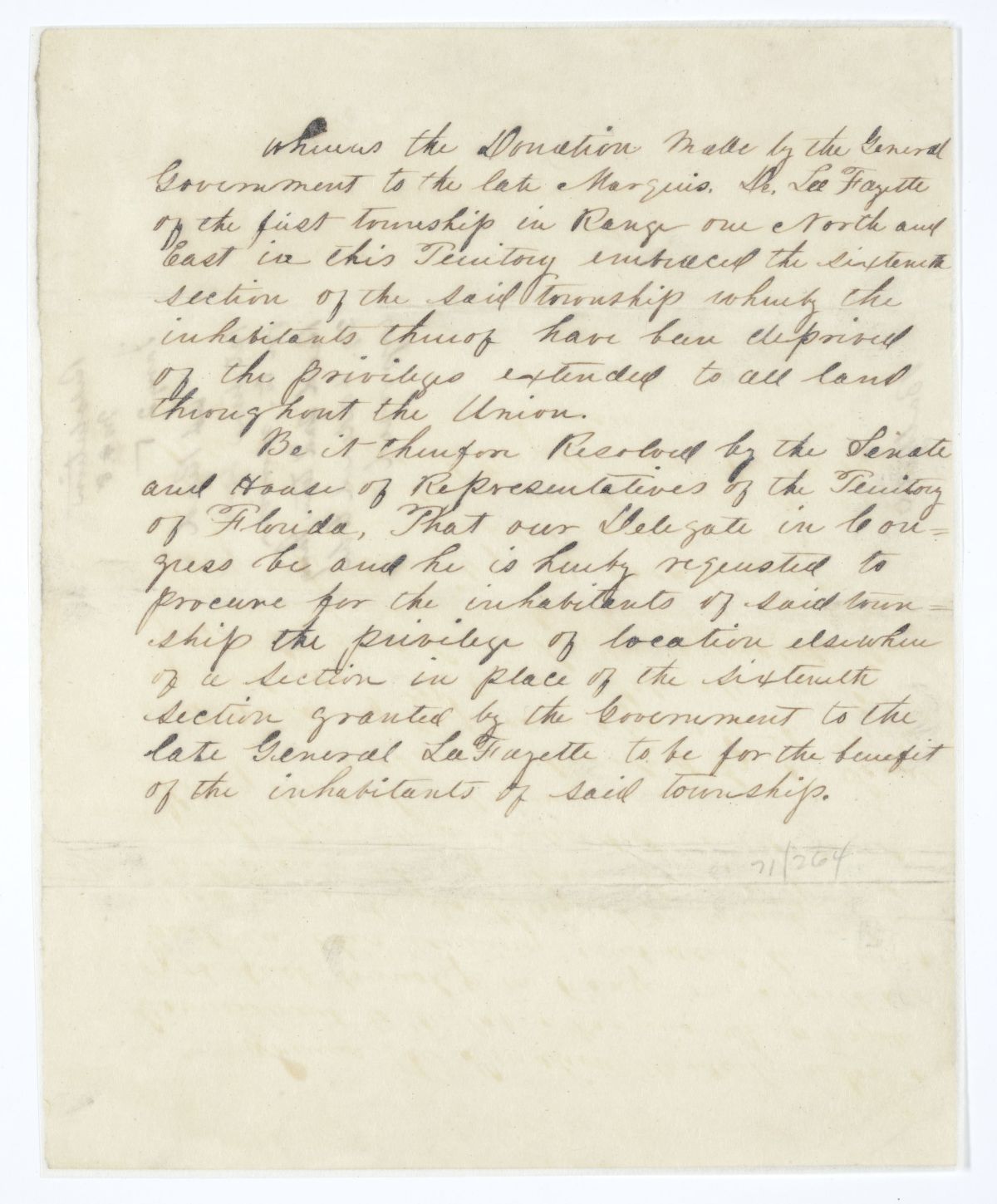 Resolution Directing the Florida Delegate in Congress to Procure a Section of Land for Certain Inhabitants of the Territory, 1845