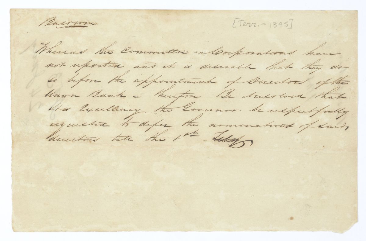 Resolution Requesting that the Governor Defer the Nominations of Directors of the Union Bank, 1845